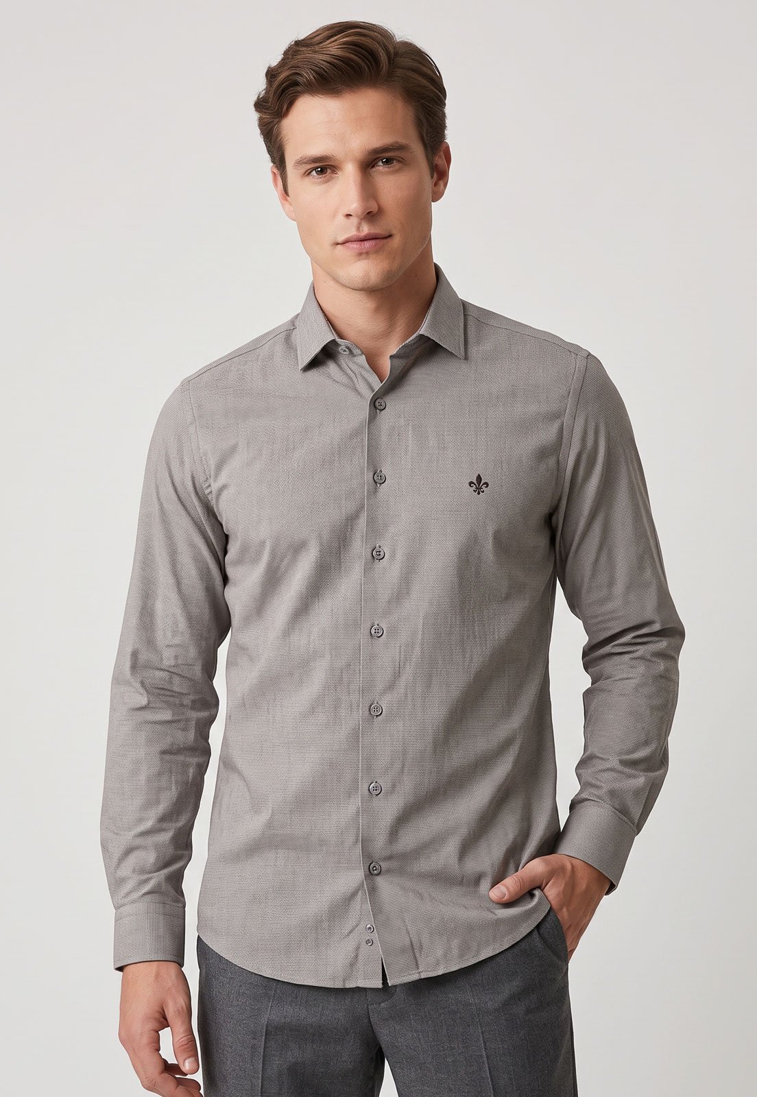 Camisa Masculina Dudalina Milano Fit Cinza