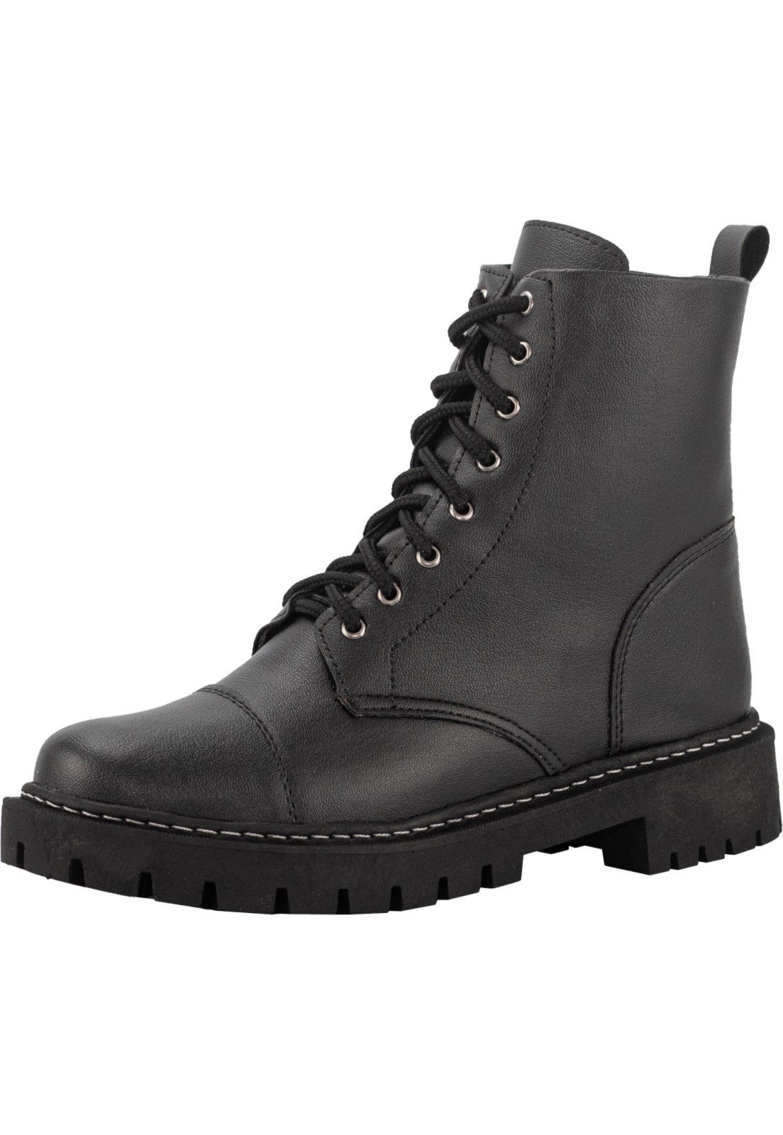 Bota Coturno Tratorado Feminino Lumiss Blogueira Salto Baixo Cano Curto Preto