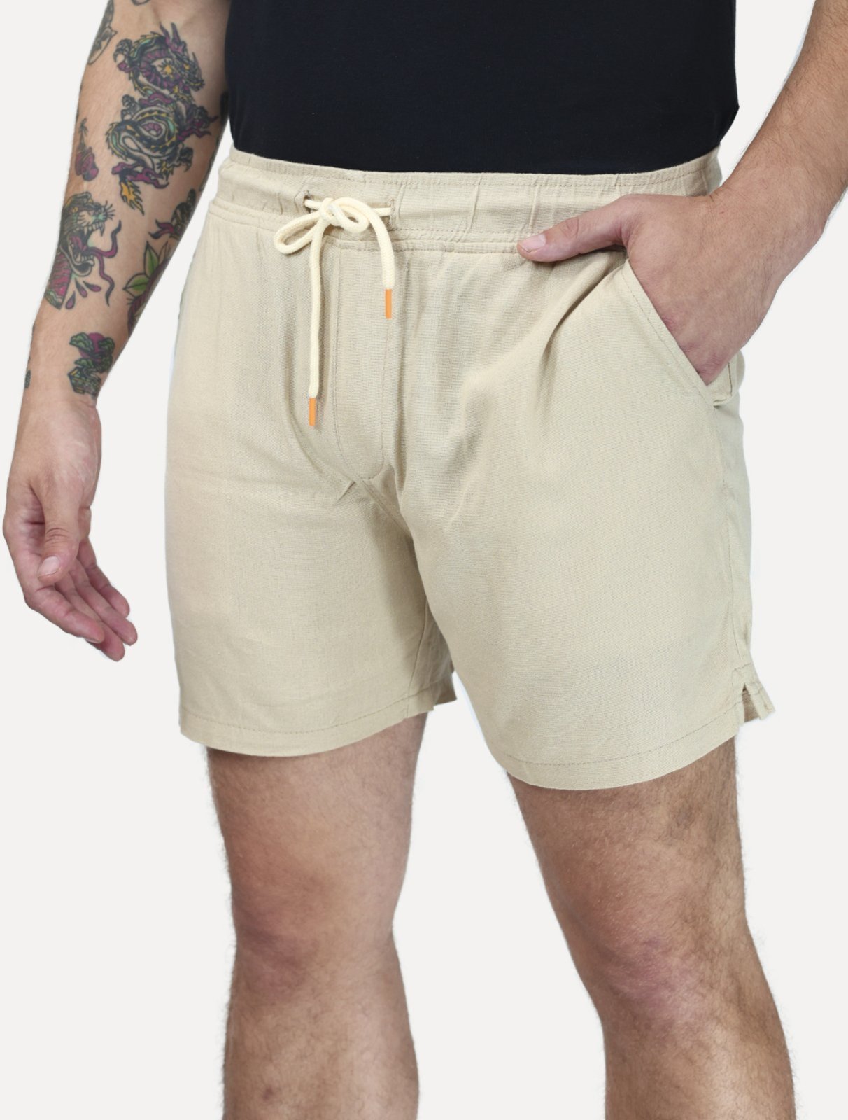 Bermuda King & Joe Masculina Tradicional Linho Caqui Claro