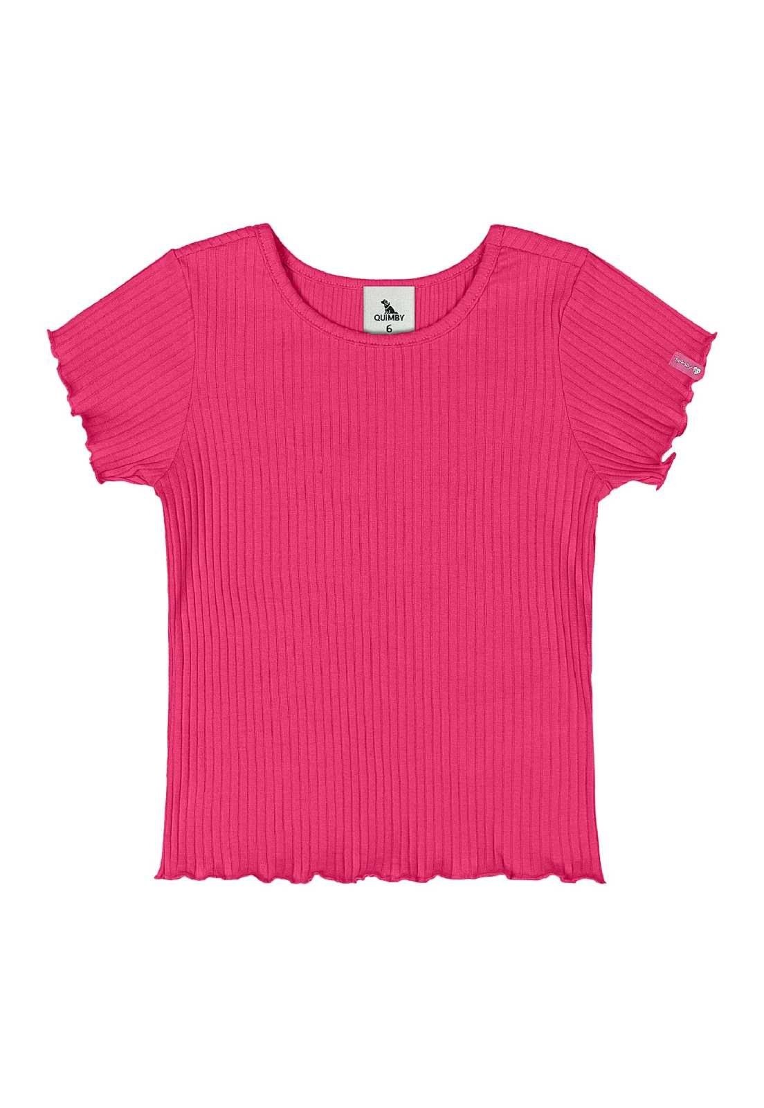 Infantil - Blusa em Ribana Canelada Menina Quimby Rosa