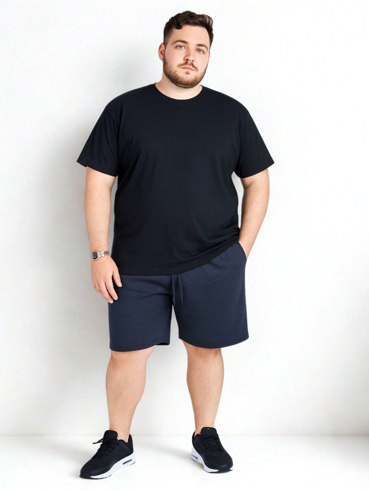 Bermuda de Moletom Plus Size Masculino Azul Marinho Shorts de Moletom Plus Size Homem Bermuda Tamanho Grande