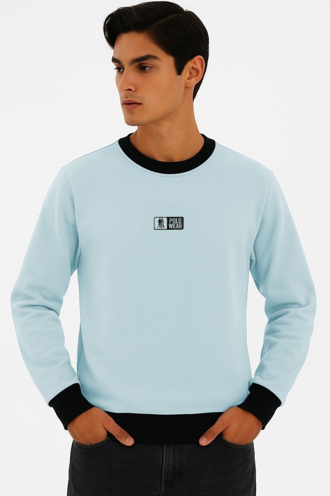 Blusa Moletom Masculina Gola Careca Polo Wear Azul Claro