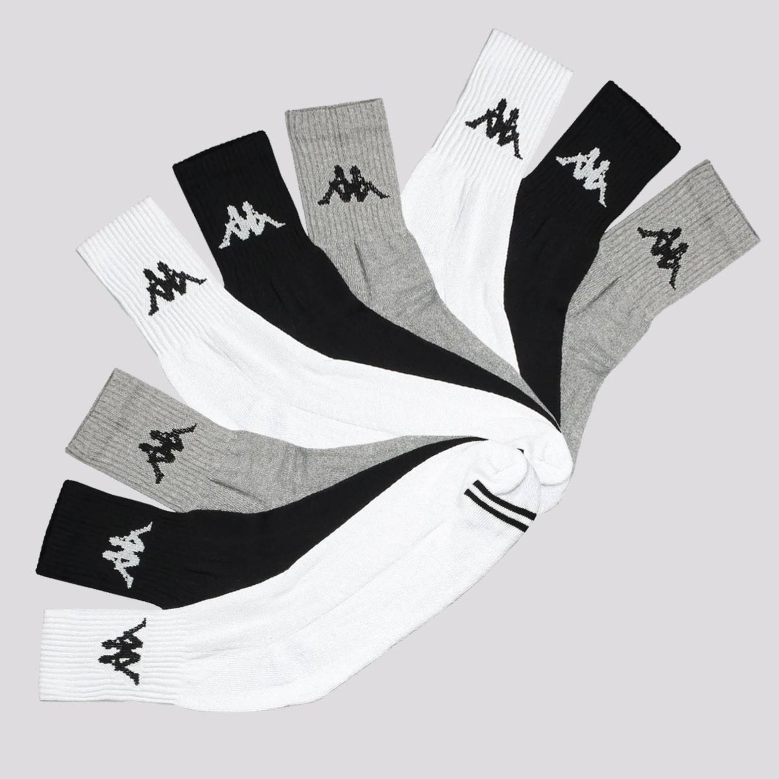 Vista 2 Kit Meia Kappa 9 Pares Cano Médio Branca Cinza e Preta branco Kappa branco