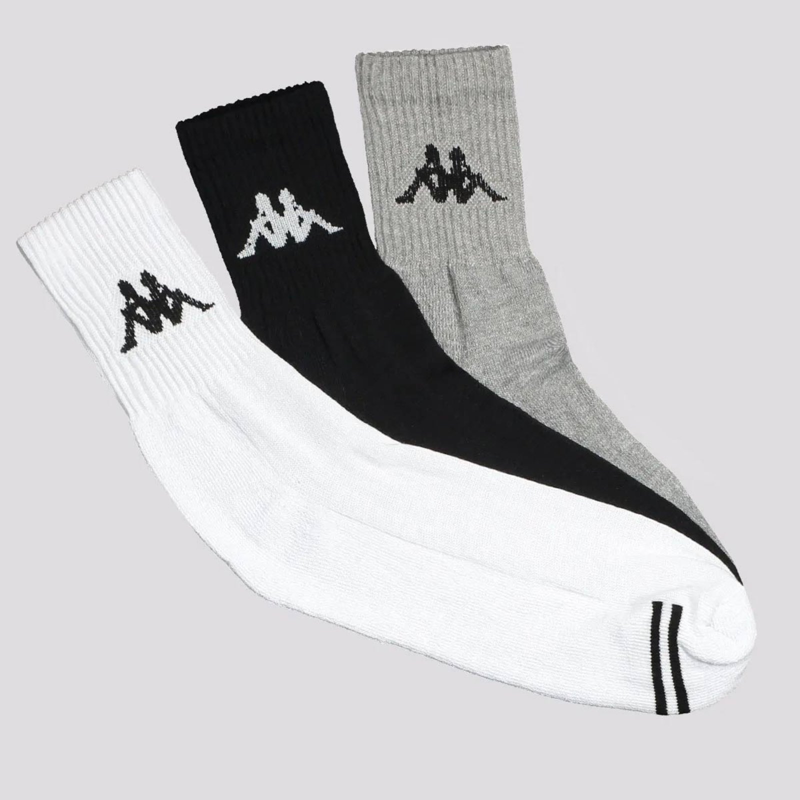 Vista 3 Kit Meia Kappa 9 Pares Cano Médio Branca Cinza e Preta branco Kappa branco