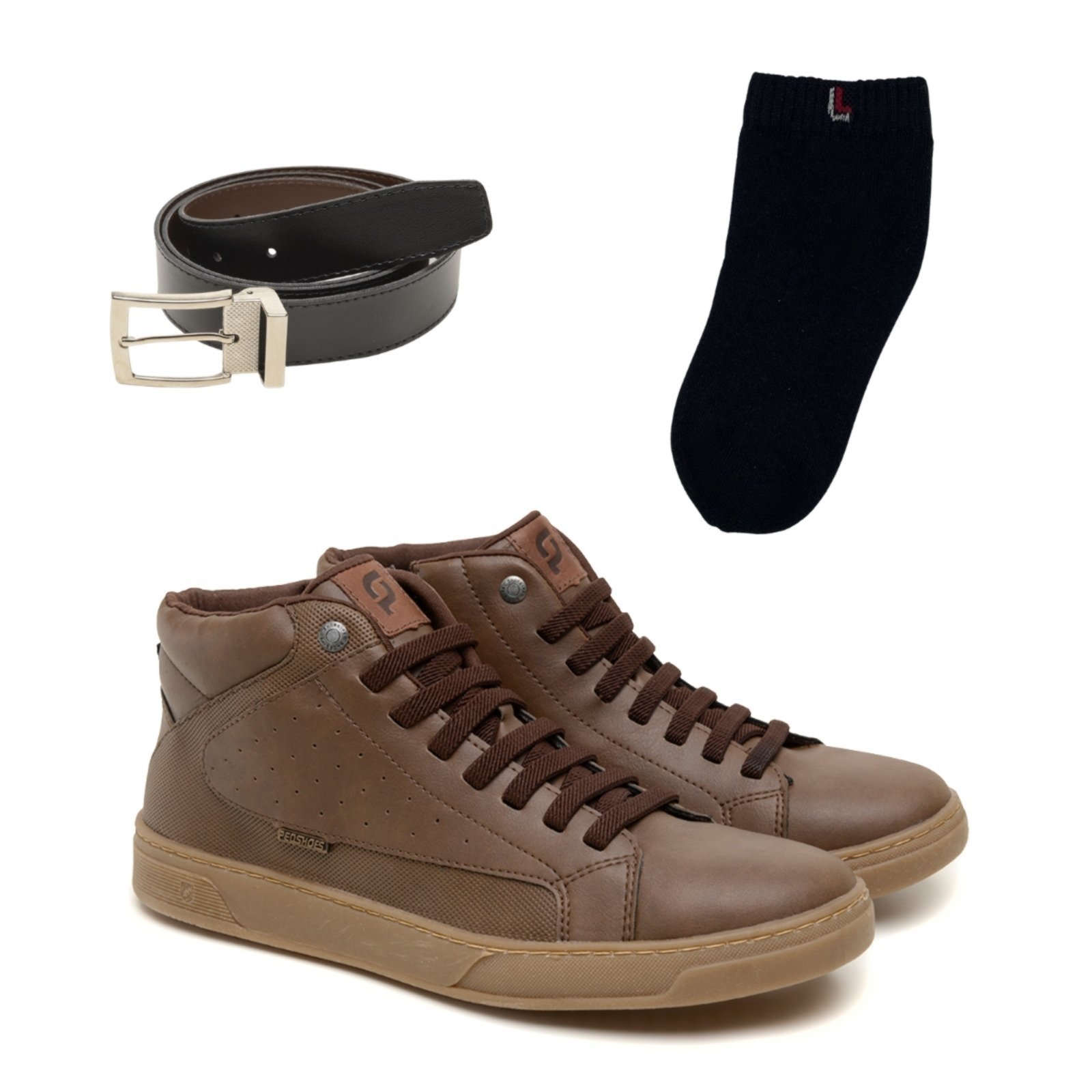 Kit Sapatenis Masculino Tenis Casual Zíper Lateral Elástico Frontal Cinto Meia