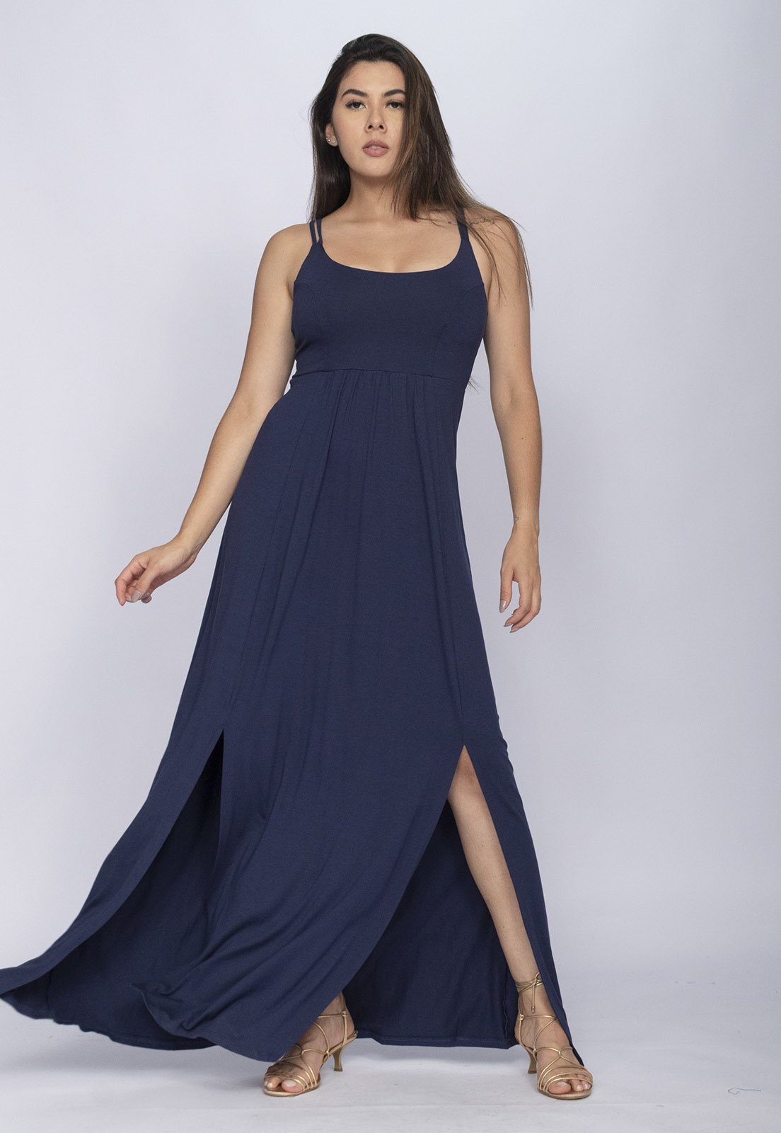 Vestido CabanaFree Longo Jambo Malha Aberturas Azul