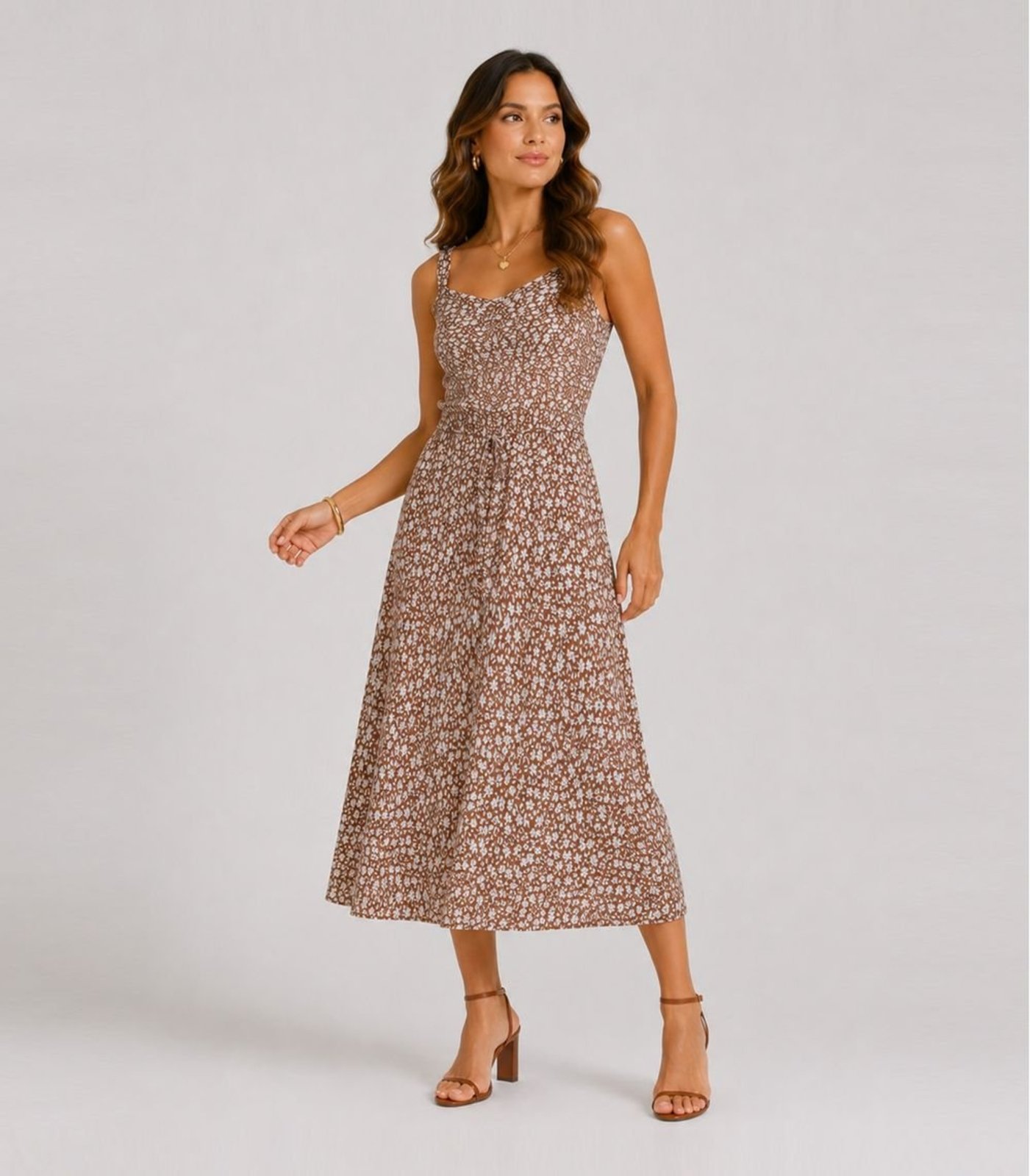 Vestido Feminino Midi Visco Premiere Infinita Cor Marrom
