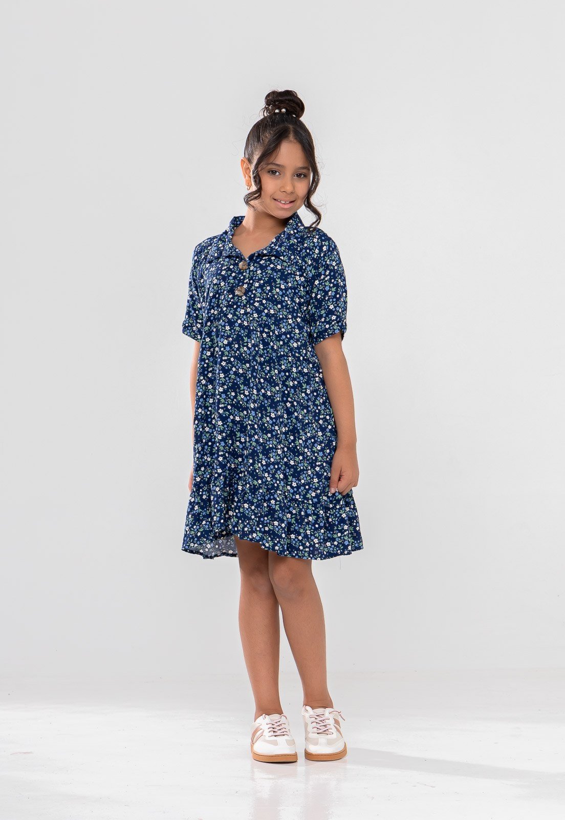Infantil - Vestido Aura Rafaela Chemise Floral Mini Azul