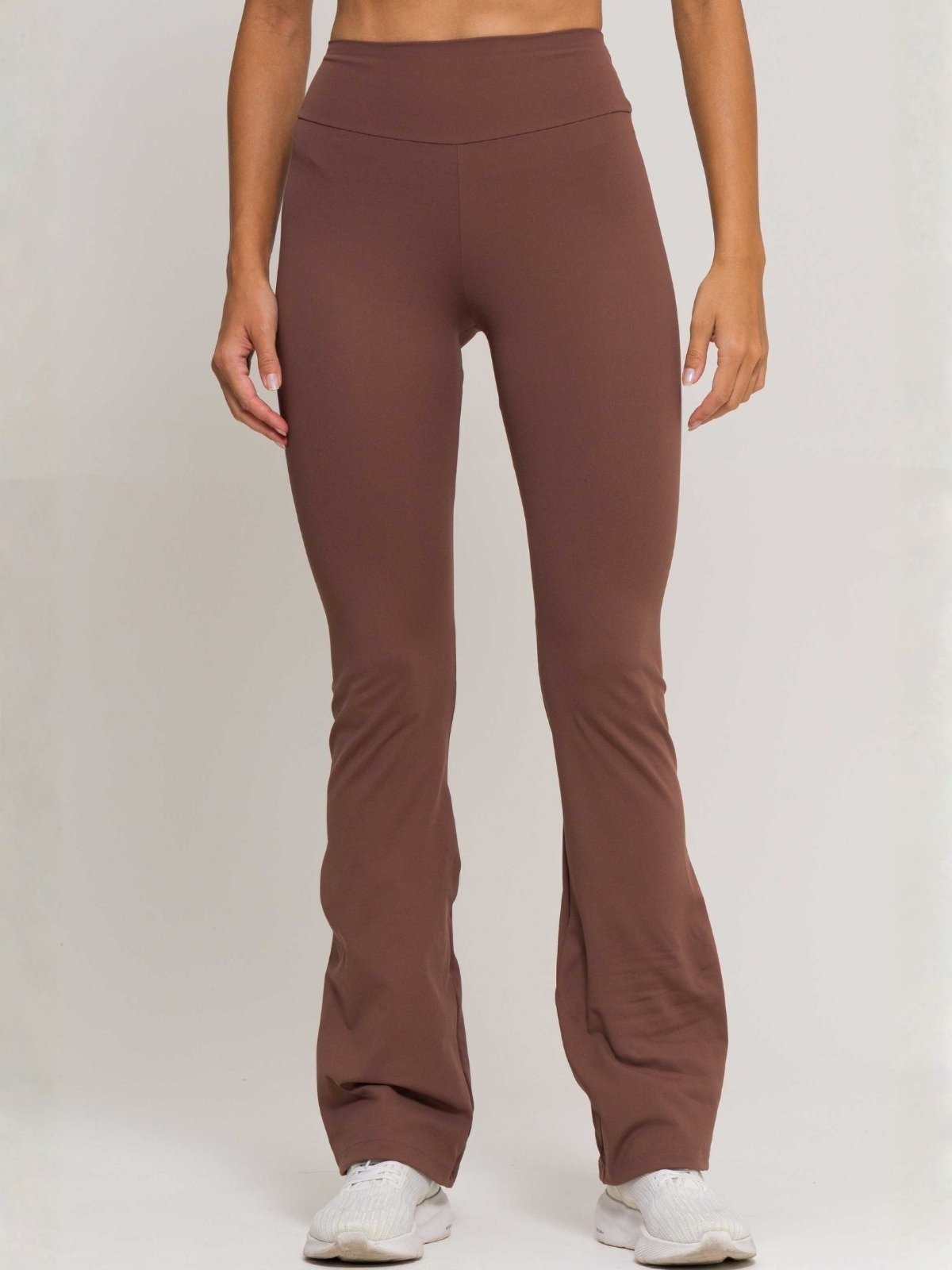 Calça Academia Flare Cintura Alta Segura Barriga Fitness Marrom