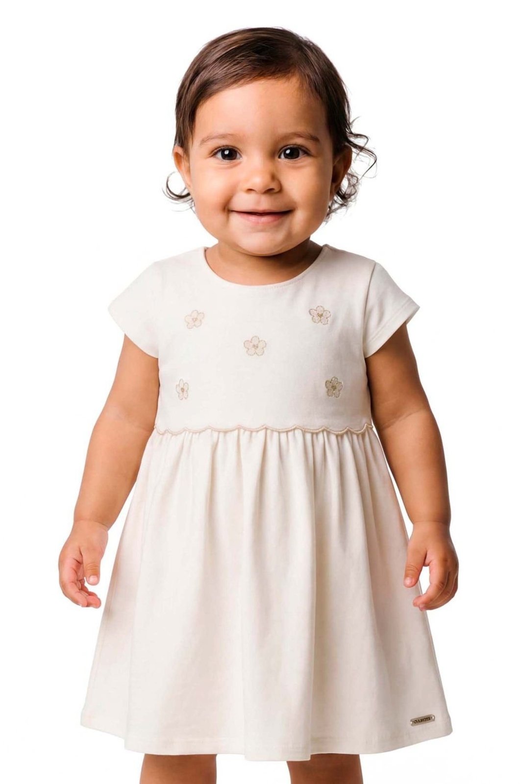 Infantil - Vestido Menina Bordado Flores Colorittá Bege