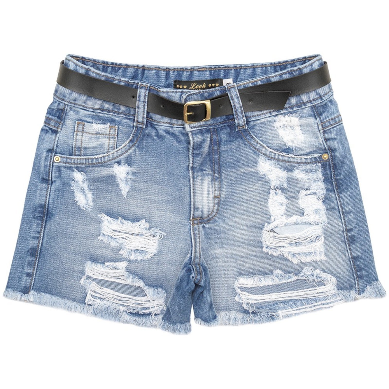 Infantil – Shorts Juvenil Look Jeans c/ Puídos Jeans