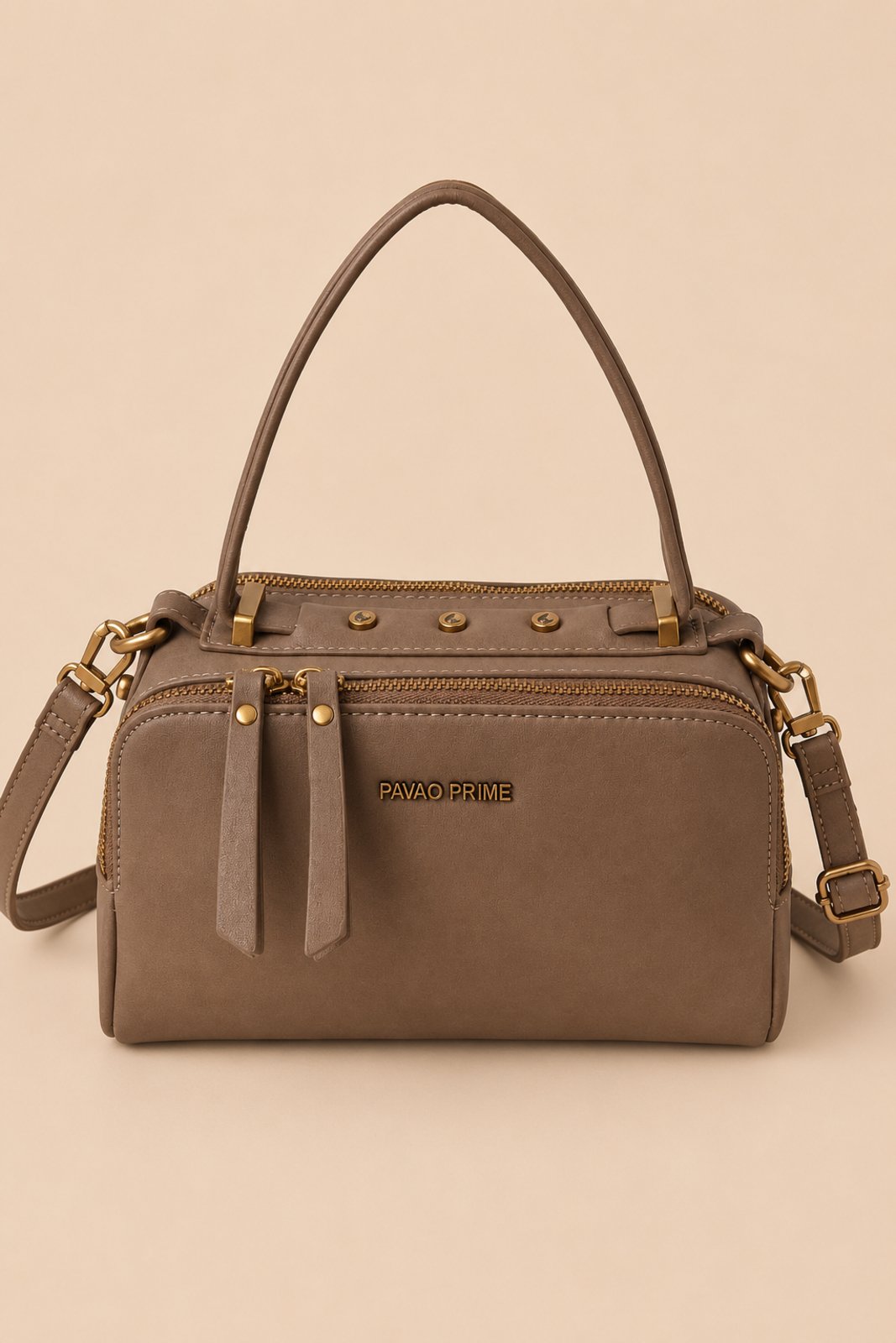 Bolsa Média D Bell Outlet Fashion Estruturada Bege Taupe