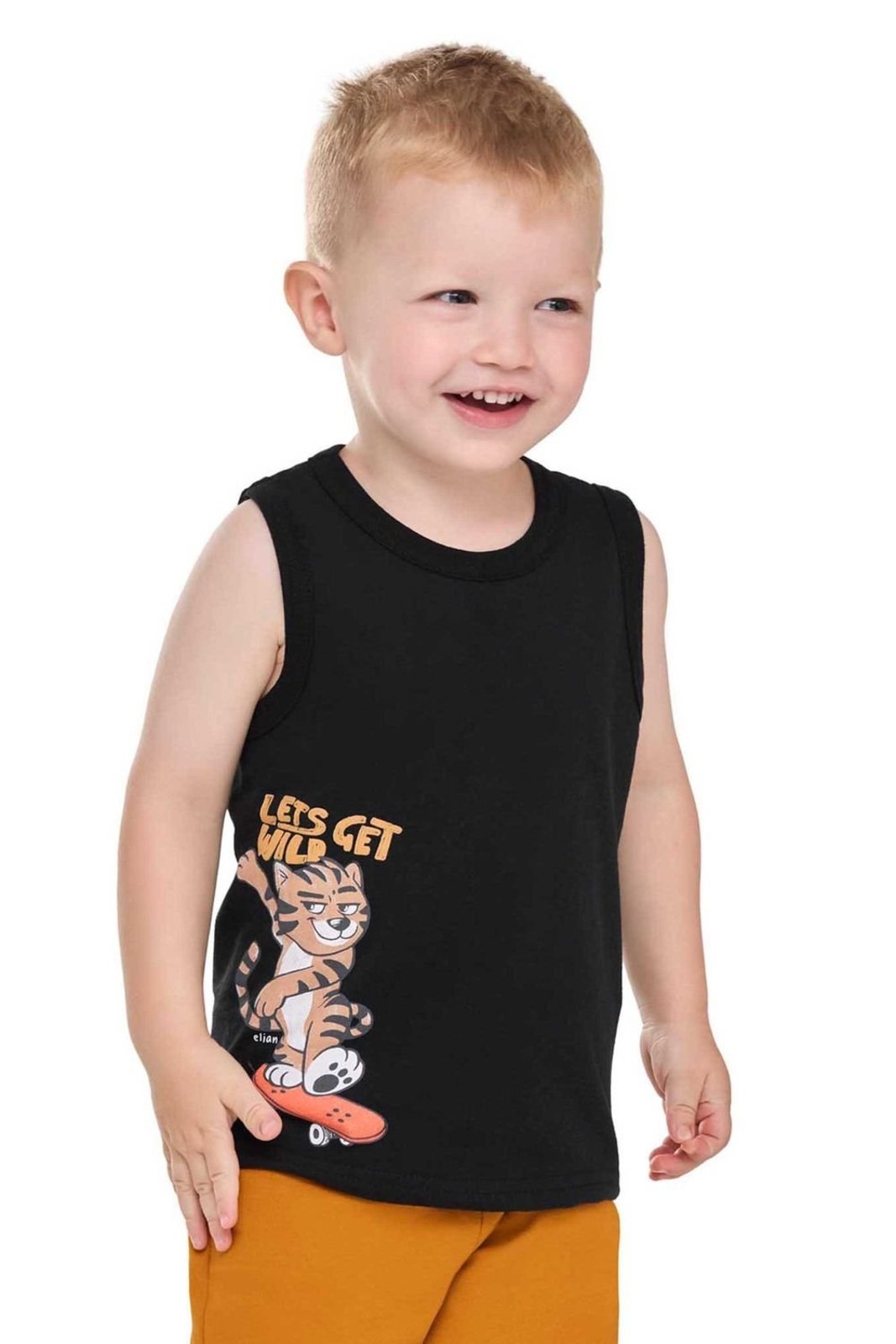 Infantil - Regata Menino Estampa Tigre Elian Preto