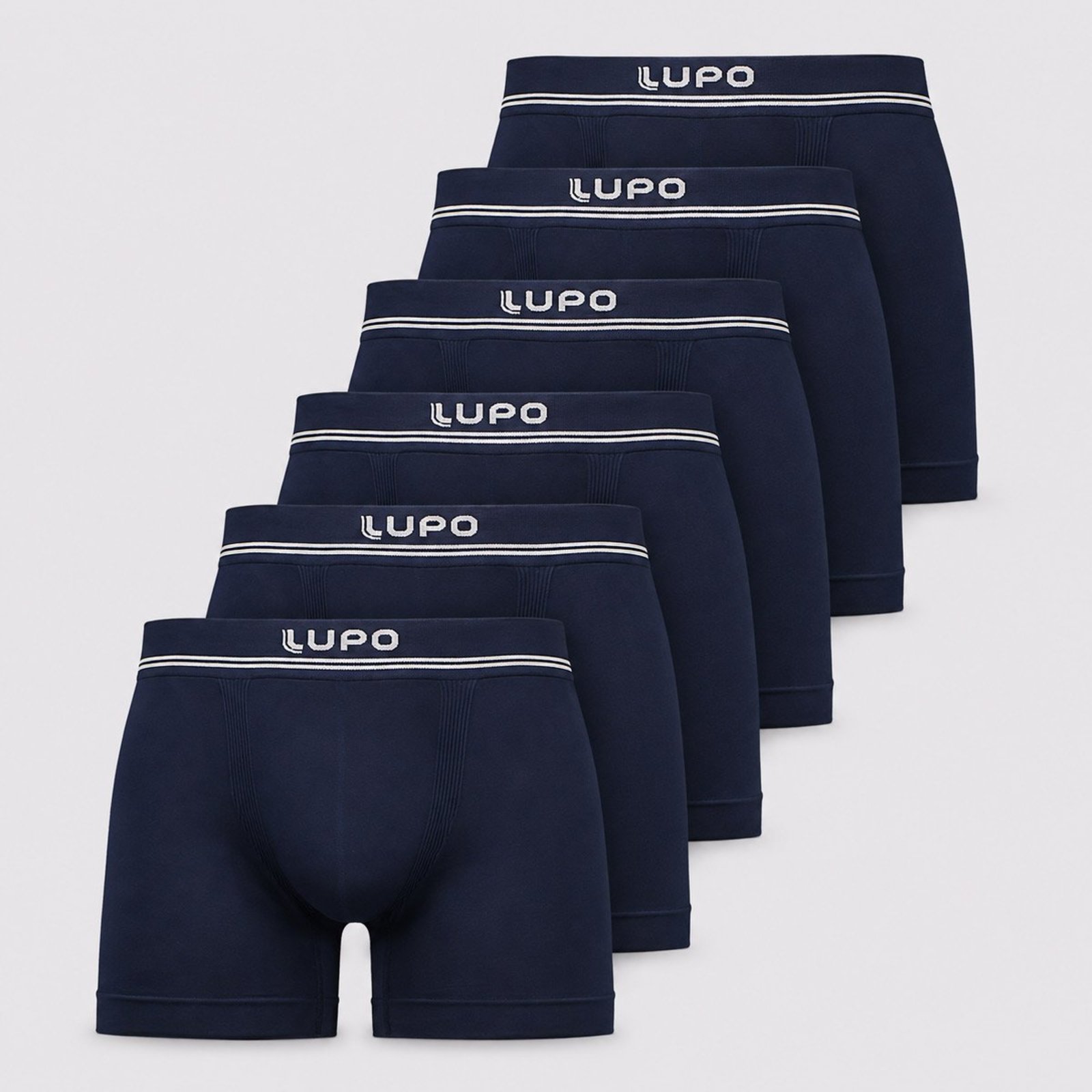 Kit 6 Cuecas Boxer Lupo Microfibra Sem Costura Marinho e Branco