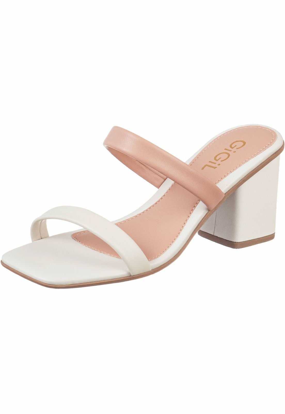 Tamanco GiGiL Salto Bloco Quadrado Off White/Nude