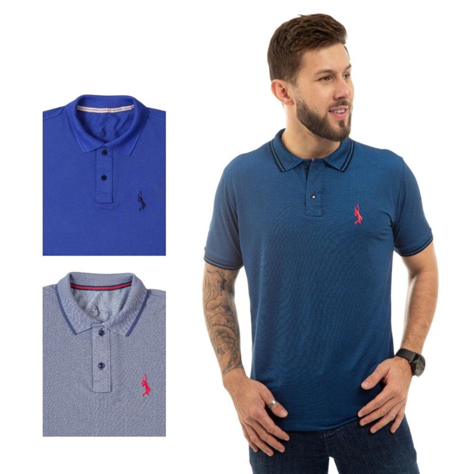 Kit 3 Camisa Polo Masculina Slim Piquet Algodão Ocasiões