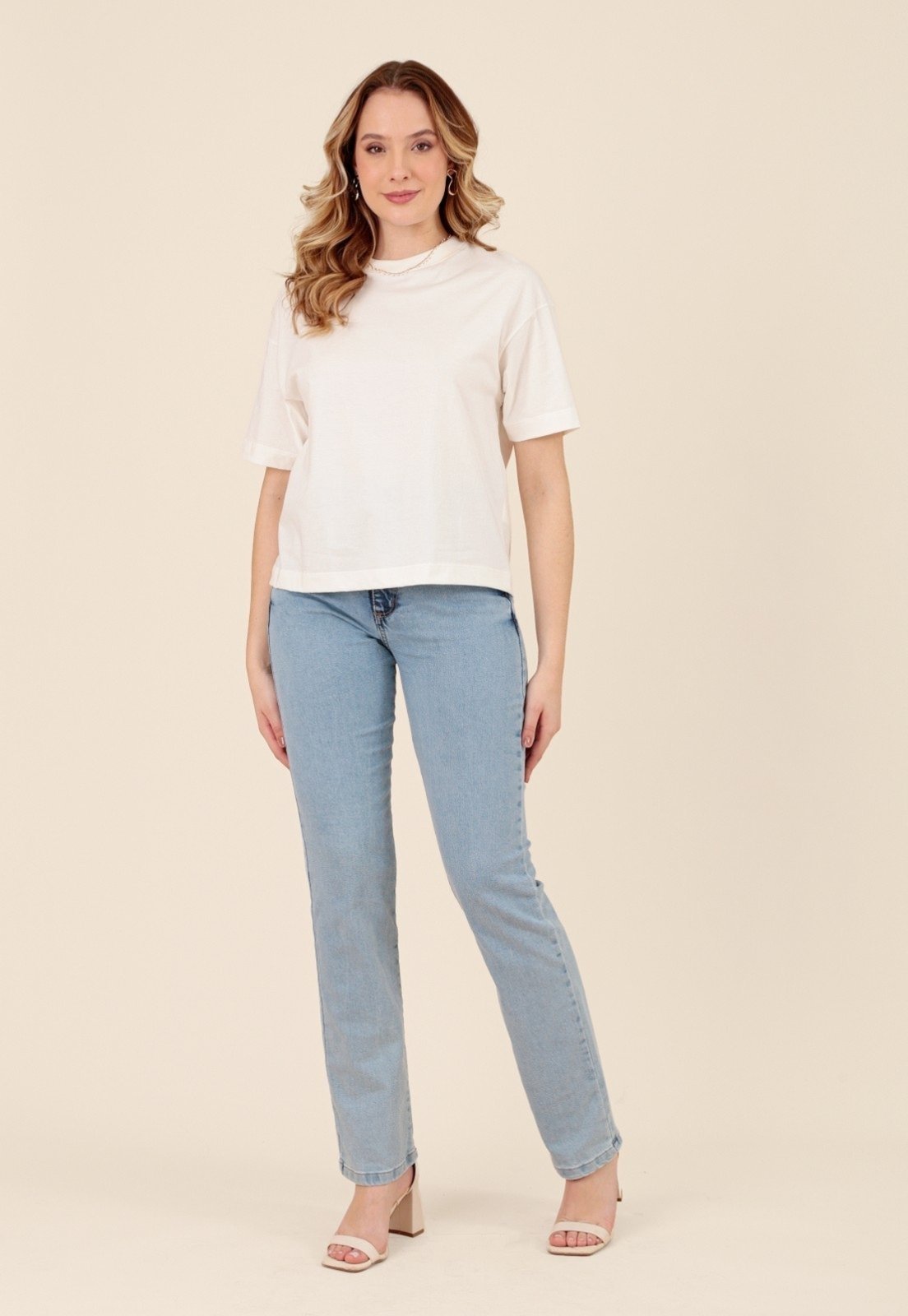 Calça Pop Me Jeans Reta Com Elastano Azul