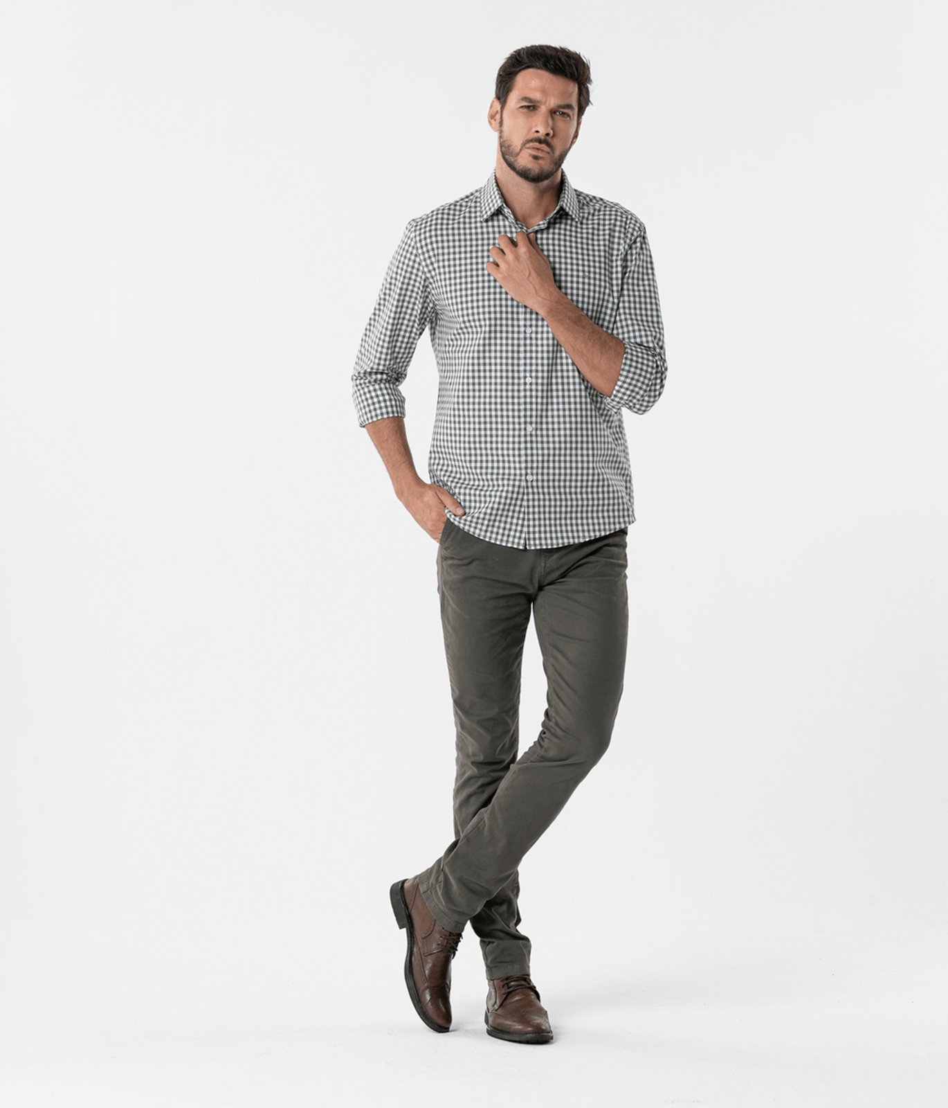 Calça Sarja Bolso-Faca Frente E Embutido Atrás Masculina Verde Musgo