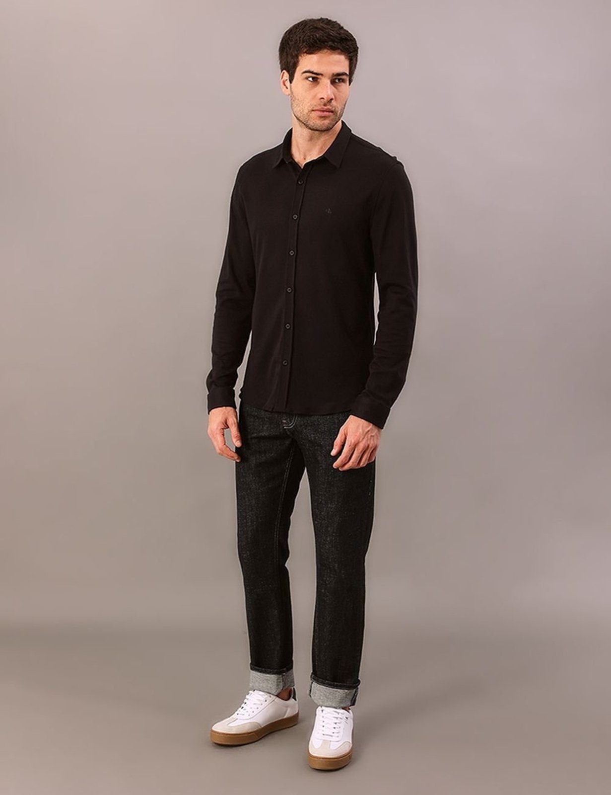 Camisa Manga Longa Calvin Klein Jeans Slim Confort - Preto Calvin Klein Jeans