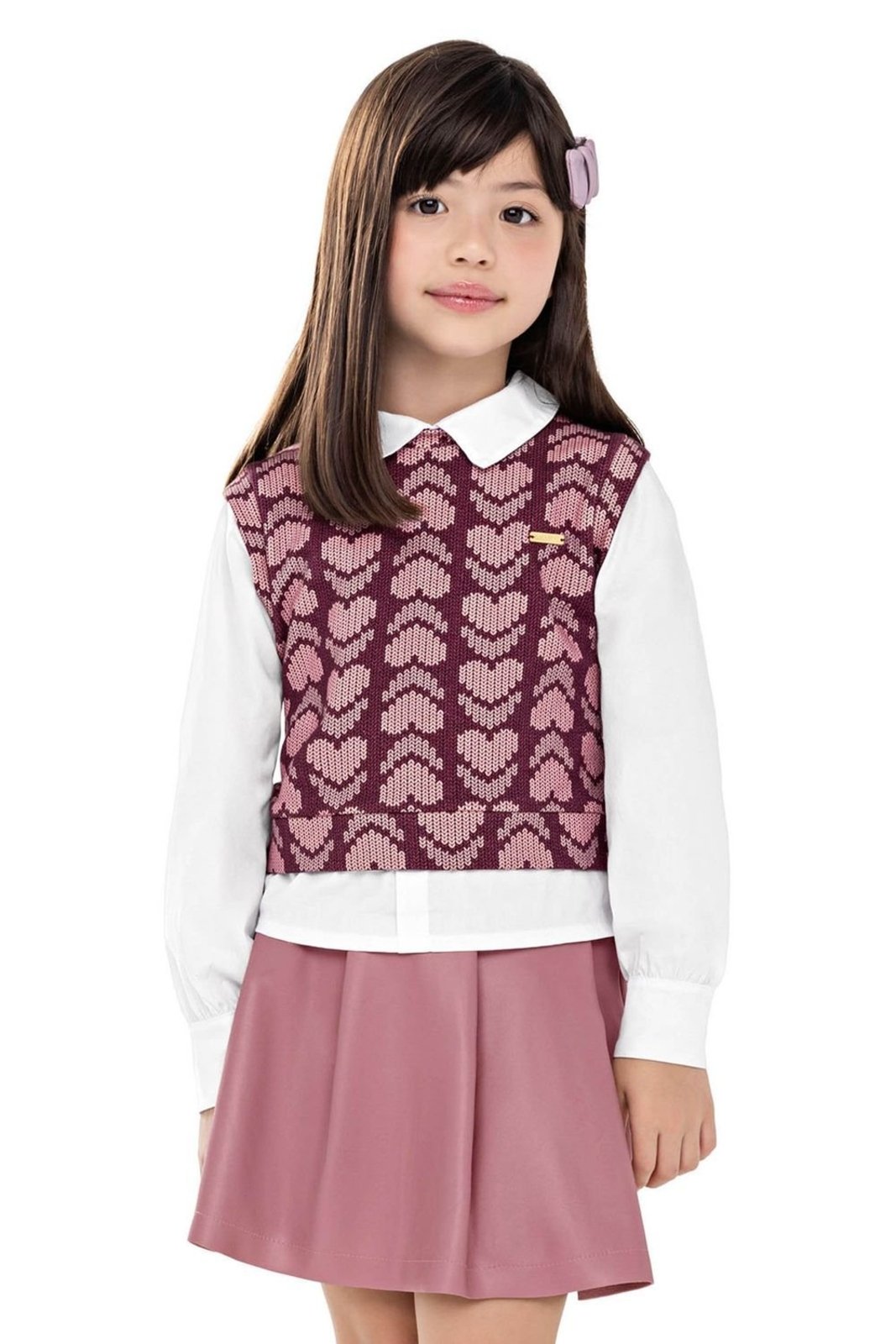 Infantil - Conjunto Menina Colete Corações Colorittá Branco
