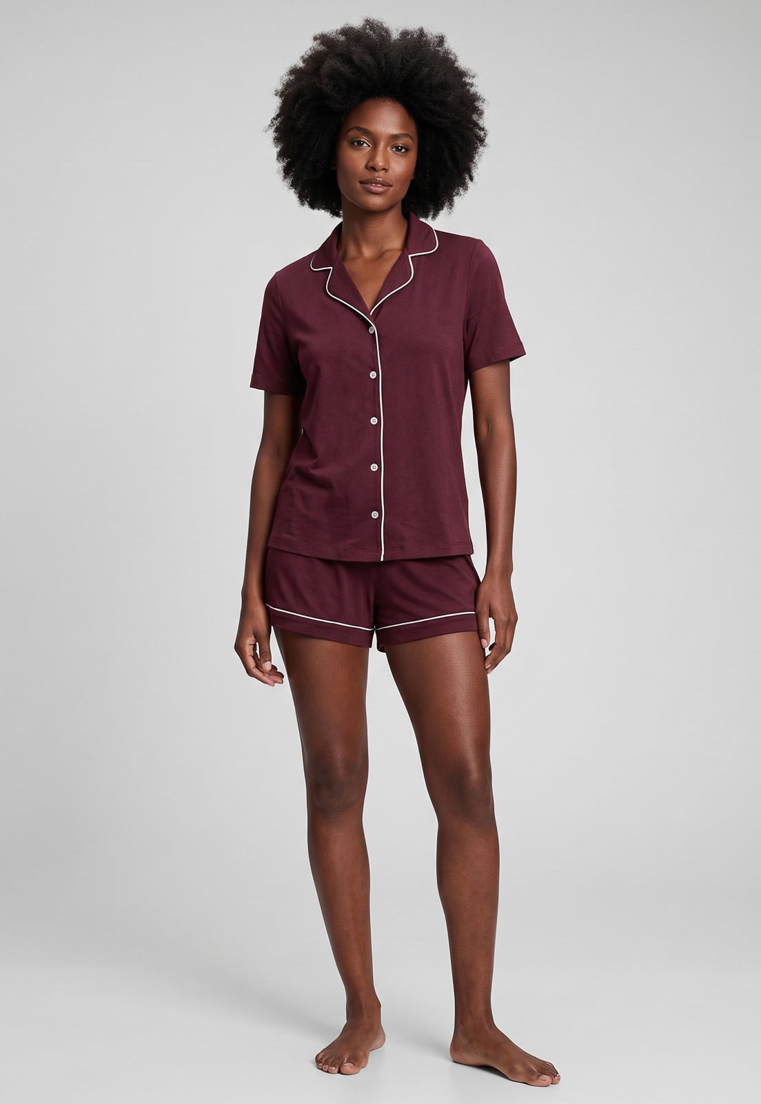 Conjunto Pijama Feminino Hering Curto Algodão Vinho