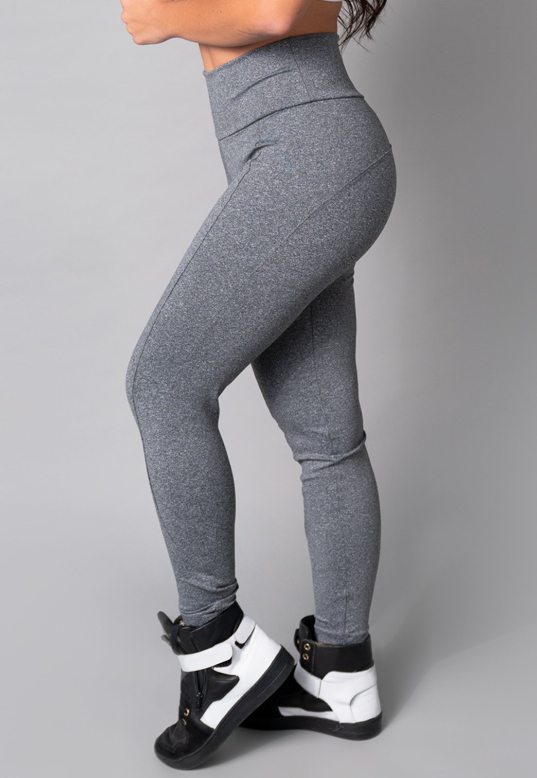 Calça Legging MVB Modas Cintura Alta Montaria Suplex Lisa Cinza
