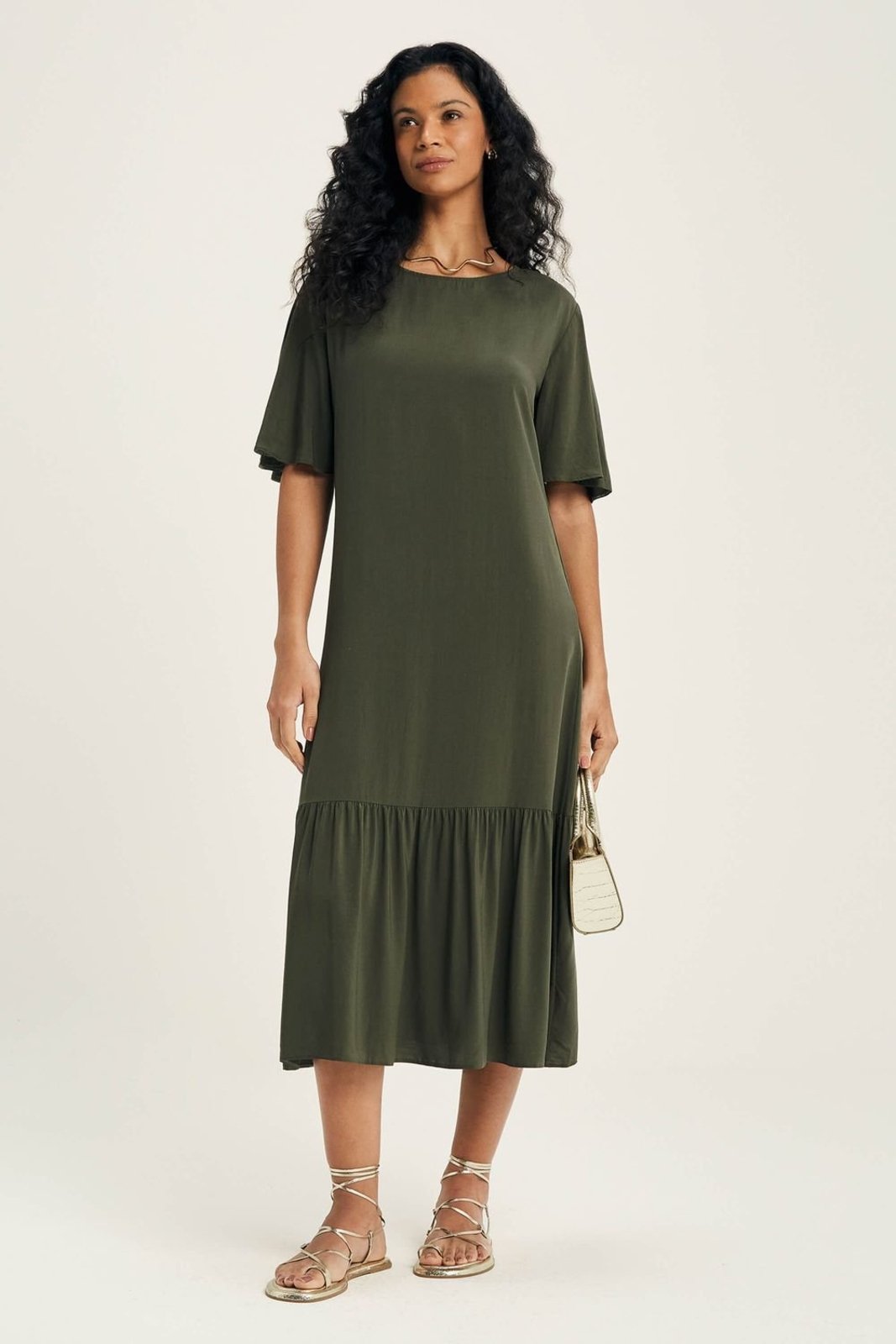 Vestido Feminino Com Decote Canoa Marialícia Verde