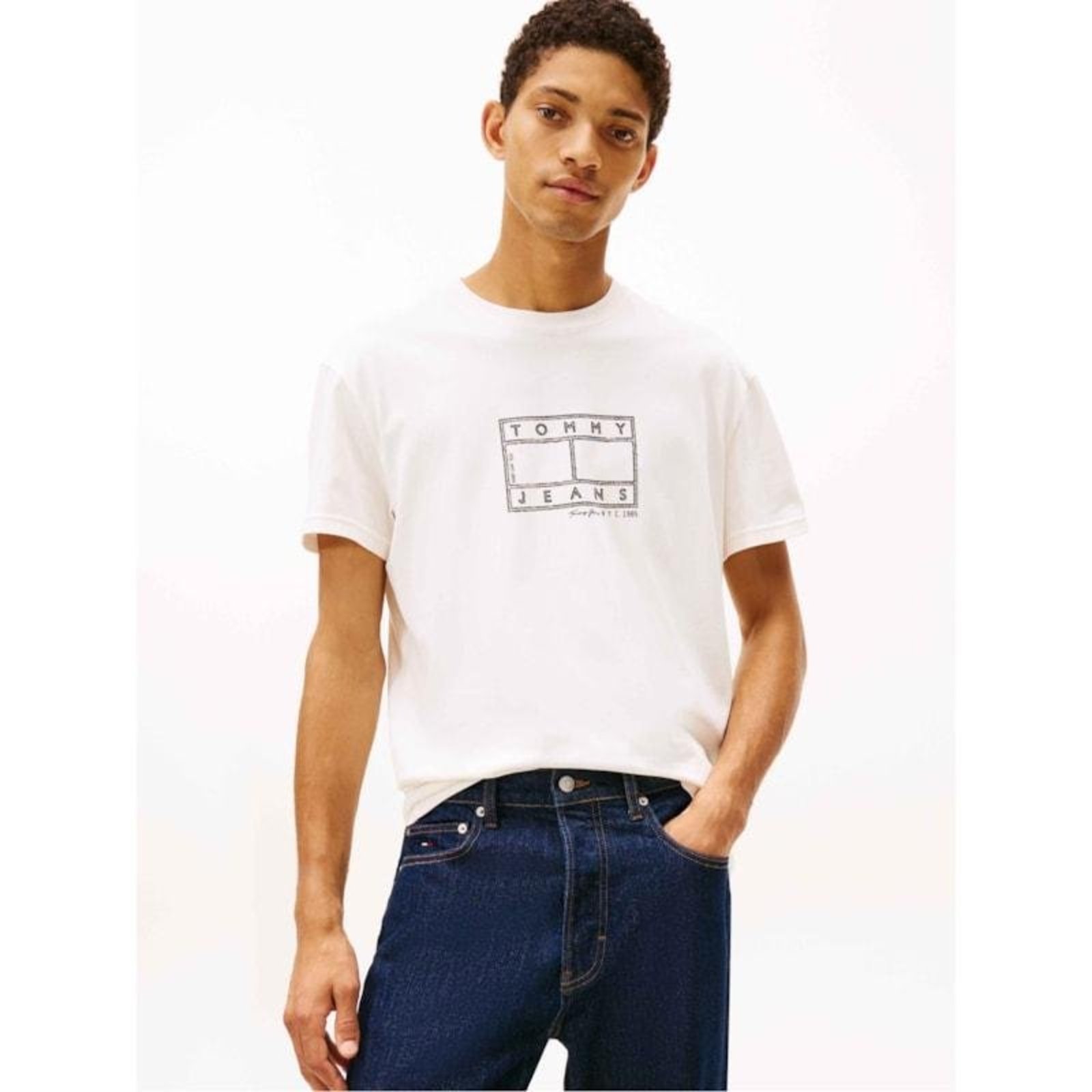 Camiseta de Gola Redonda com Estampa de Logo Branco