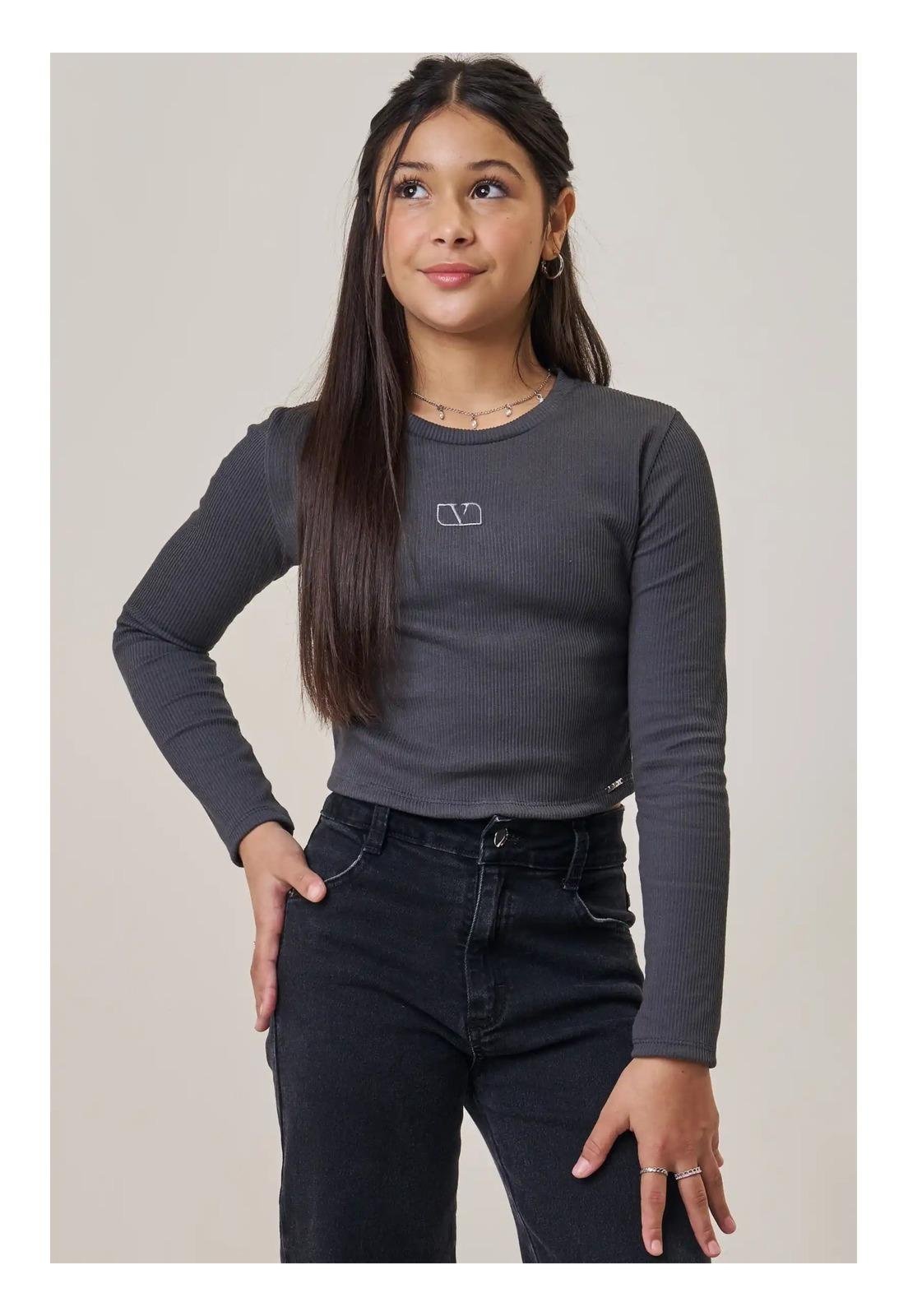 Infantil - Cropped Menina Preto Vick&Vicky 10 Cinza