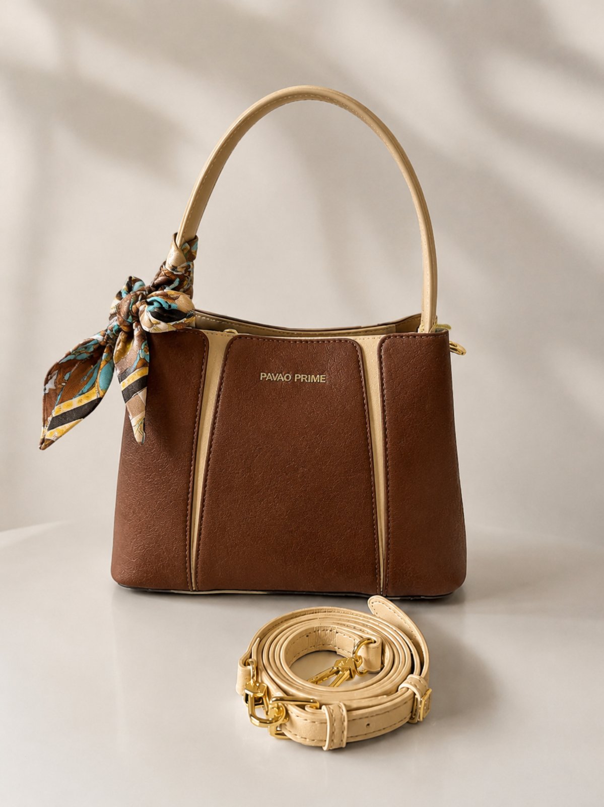 Bolsa Feminina D Bell Outlet Fashion Lenço Decorativo Marrom