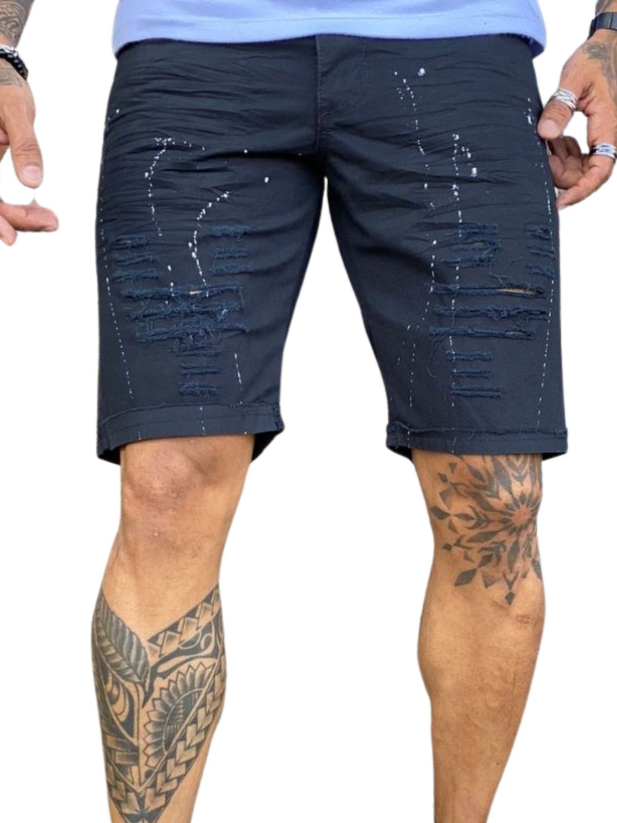 Bermuda Short Masculino Jeans Light Destroyed Preto