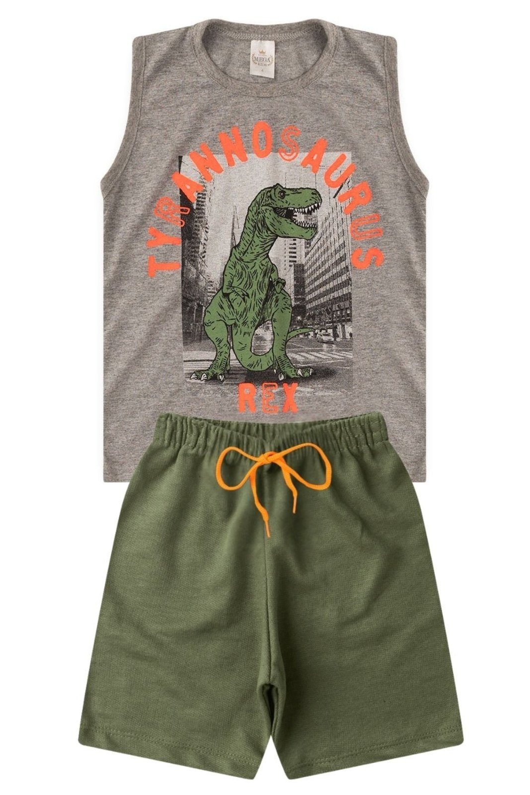 Vista 2 Infantil - Conjunto Verão Masculino Regata Tyrannosaurus Rex - Mescla Mega Kids unico Mega Kids unico
