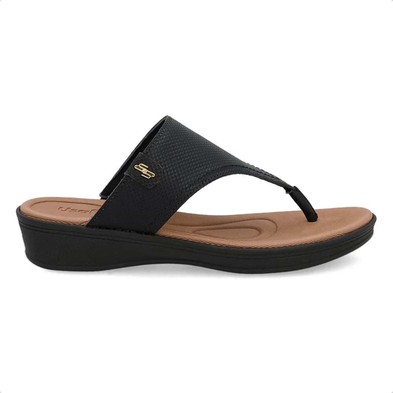 Chinelo Usaflex Feminino Salto Baixo Couro Casual UD04005 Preto