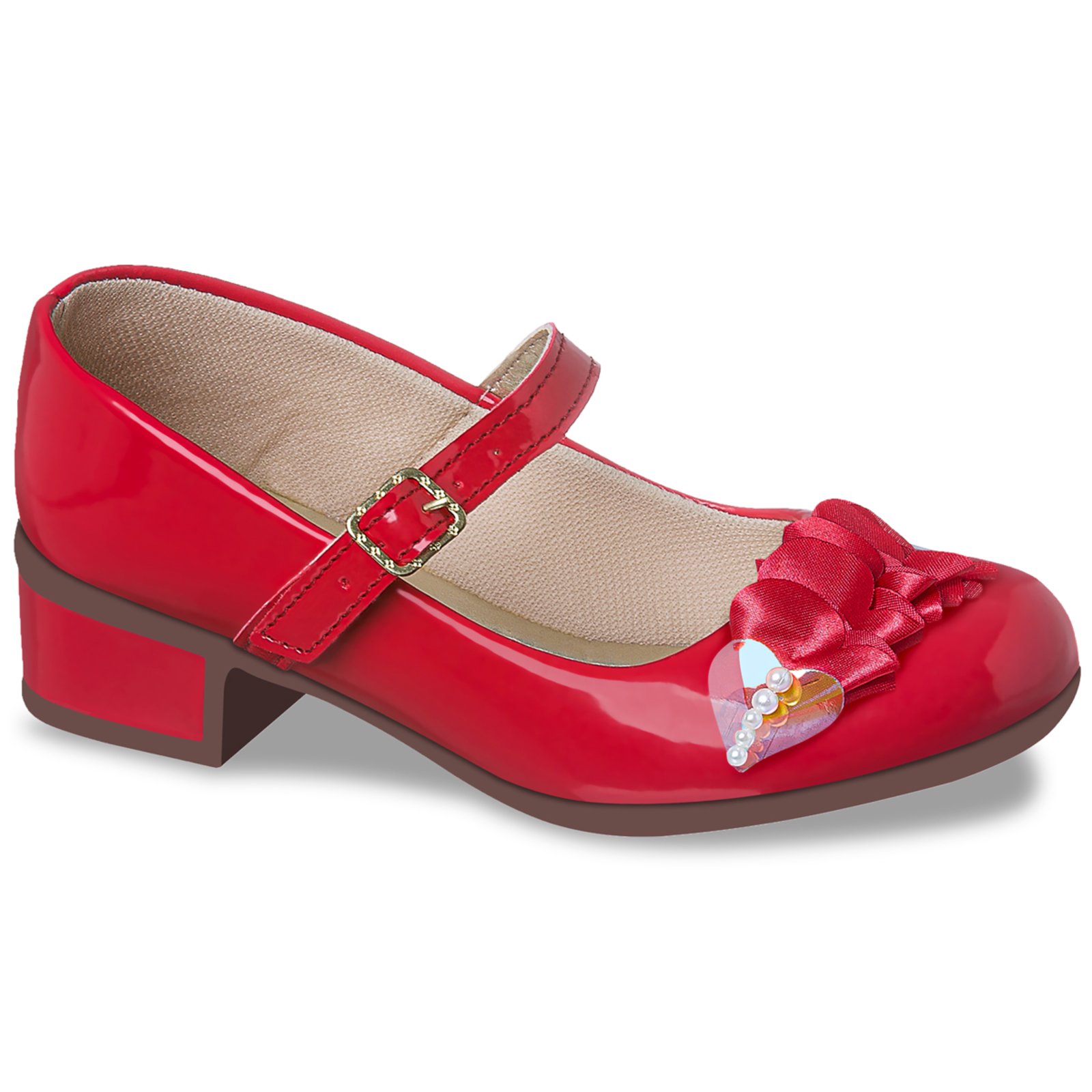 Infantil – Sapatilha Feminina Com Salto Baixo Quadrado Vermelha