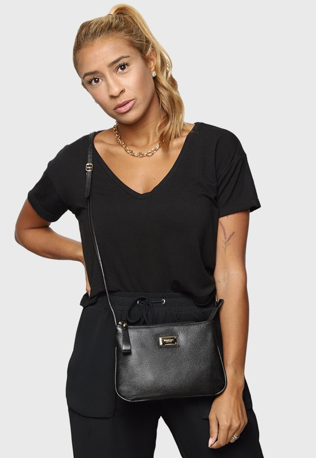 Bolsa Transversal Couro Mariart 199MRT Preta