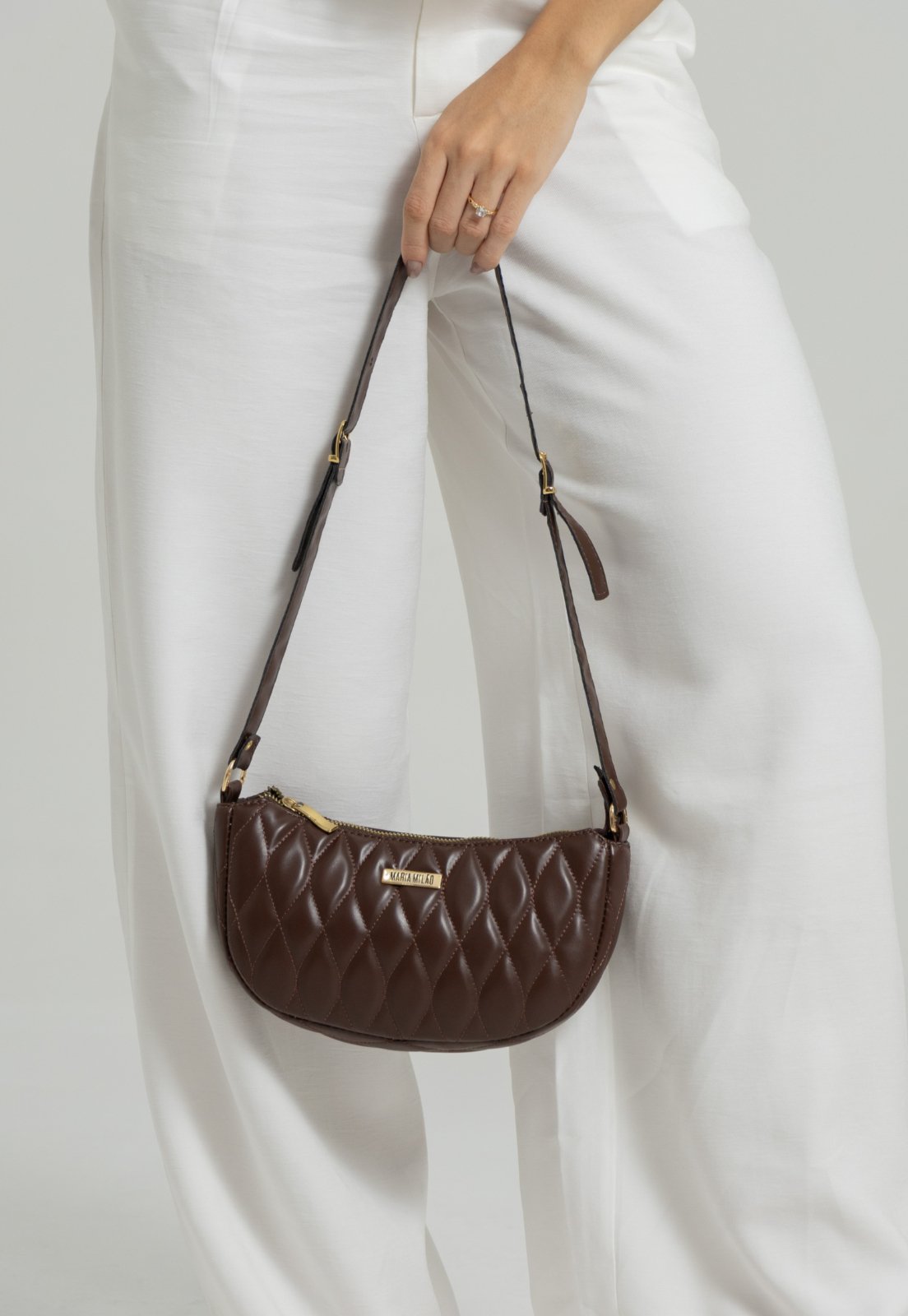 Bolsa Feminina Maria Milão Tiracolo Baguete Café