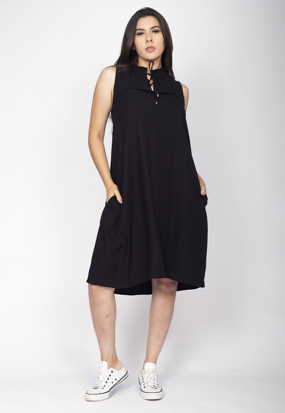 Vestido Midi Cabanafree Viscose Piaf Preto