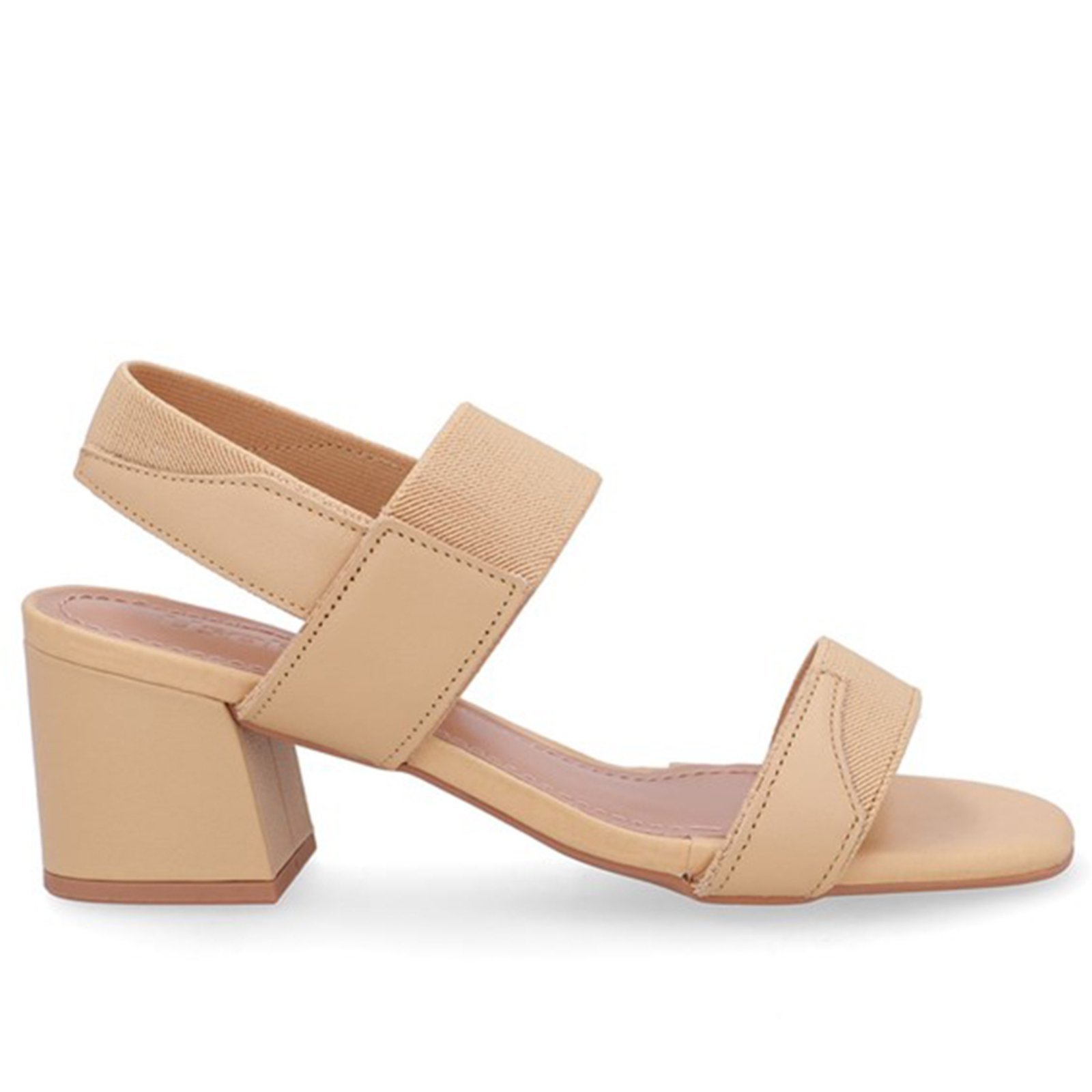 Sandália Couro Bico Quadrado Tira Elástico Usaflex Creme – 004