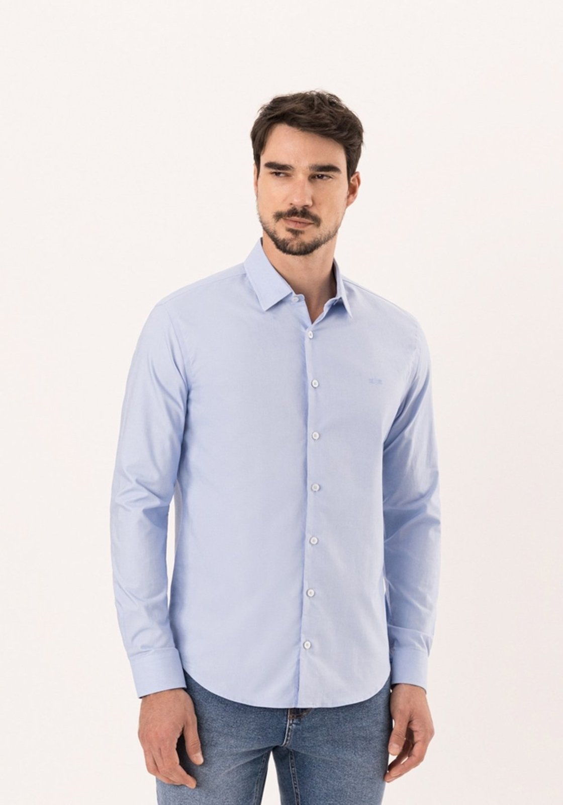 Camisa Slim Fit De Mangas Longas Em Tecido Oxford