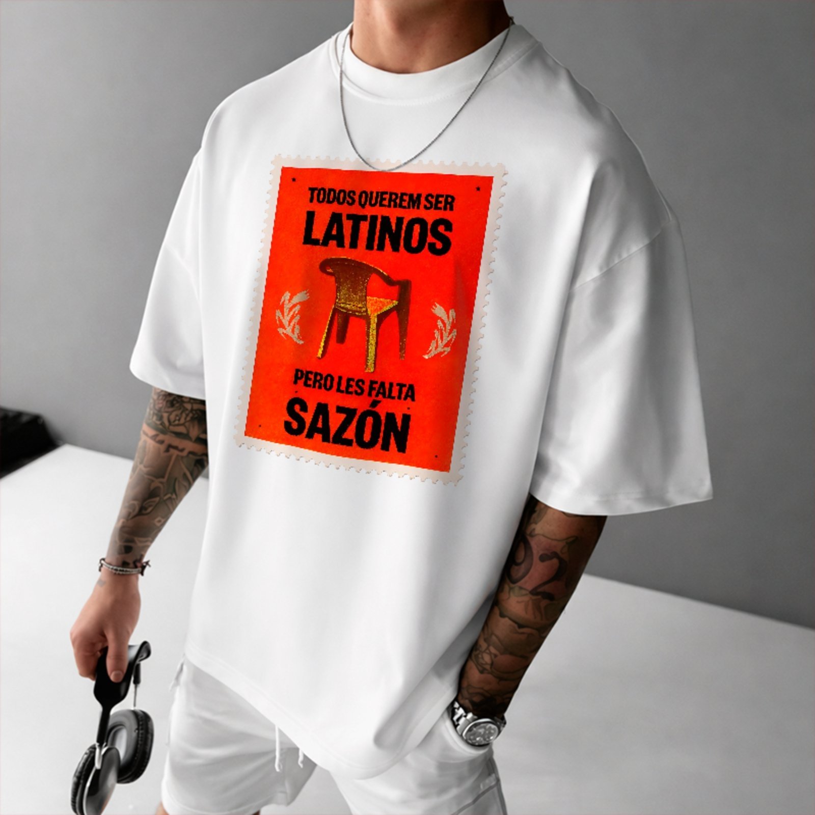 Camiseta Oversized Bad Bunny El Apagón Fuego Latino Super Bowl Viral Unissex Branco