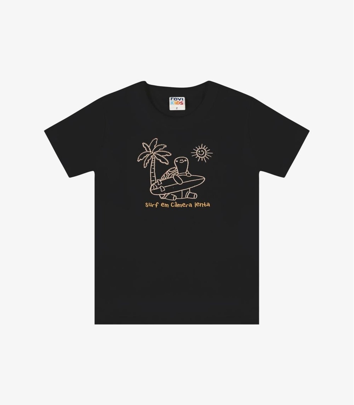 Infantil - Camiseta Verão Menino Com Bordado Rovi Preto