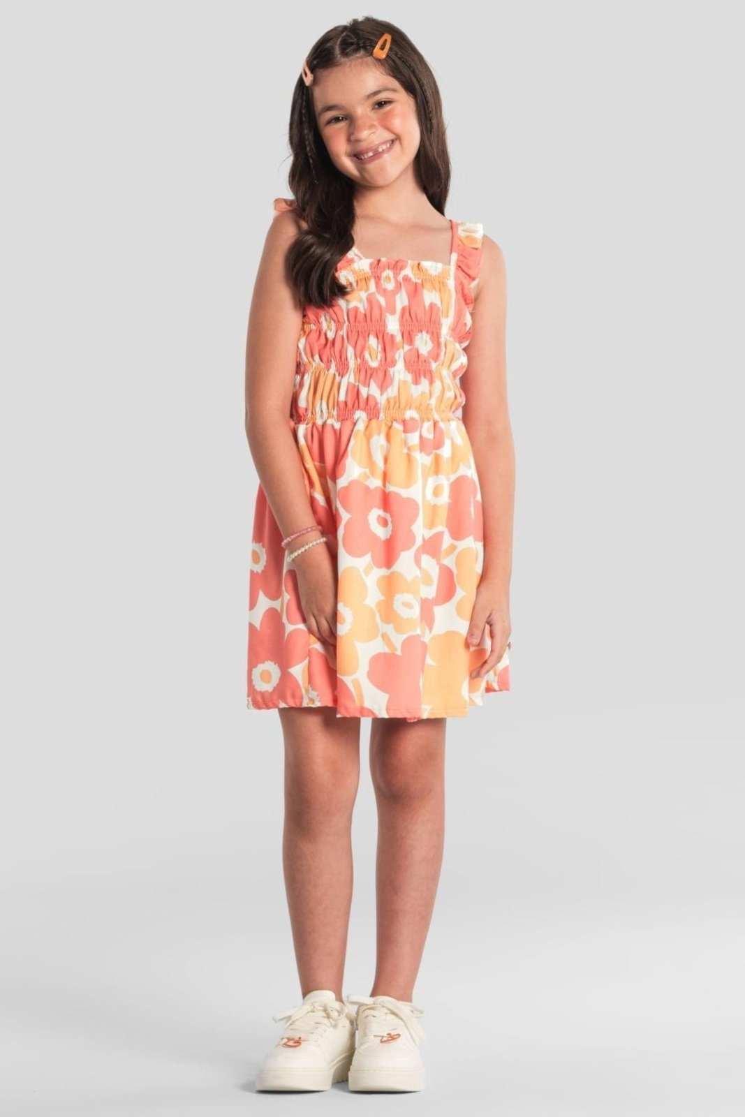 Infantil - Vestido menina floral em viscose Brandili -Natural