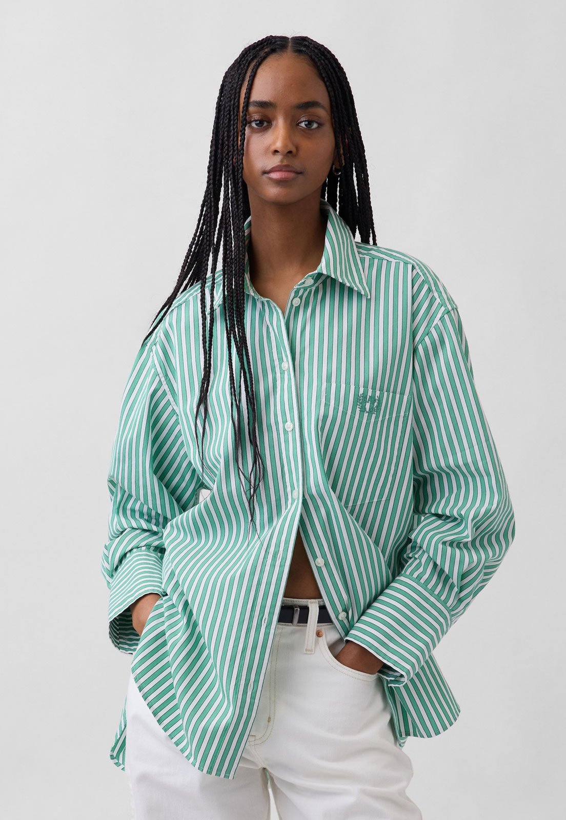 Camisa Feminina GAP The Big Shirt Listrada Verde