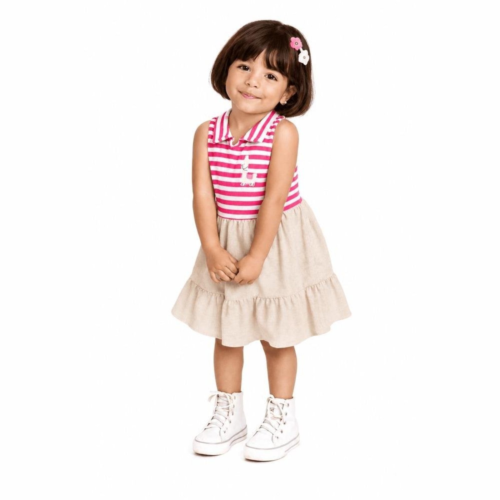 Infantil - Vestido Vila de Alinhavos Alphabeto Rosa e Bege