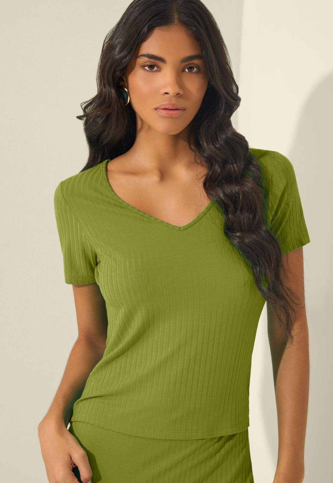 Blusa Feminina Lez a Lez Malha Canelada Brooklyn Verde
