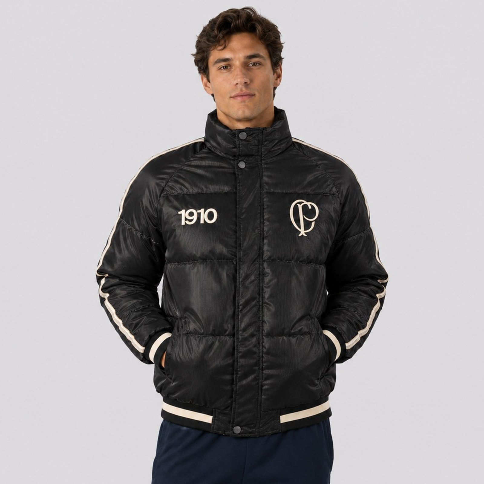 Jaqueta Moletom Corinthians Logo Com Moletom Preta