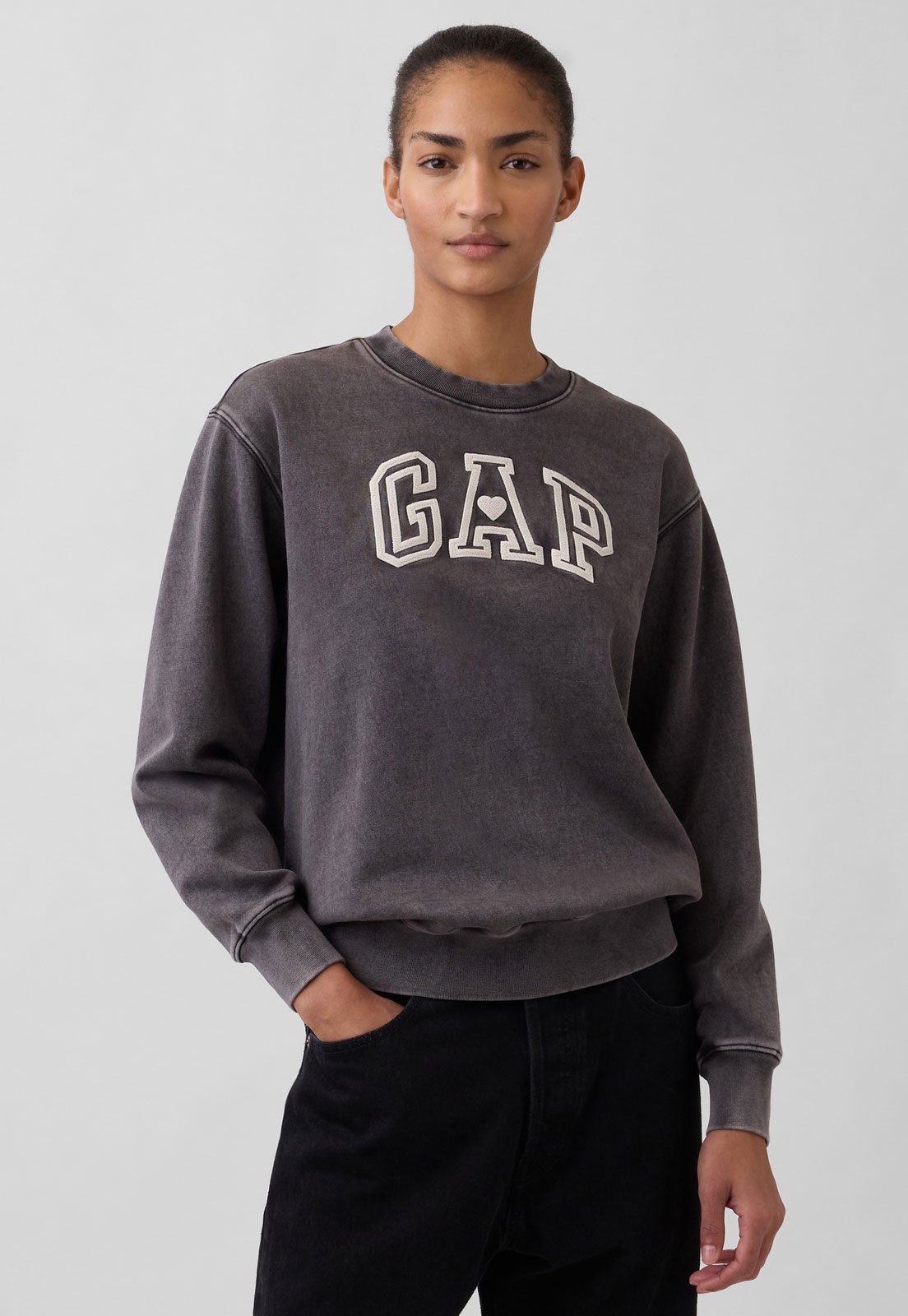 Blusa de Moletom Feminino GAP Logo Bordado Grafite