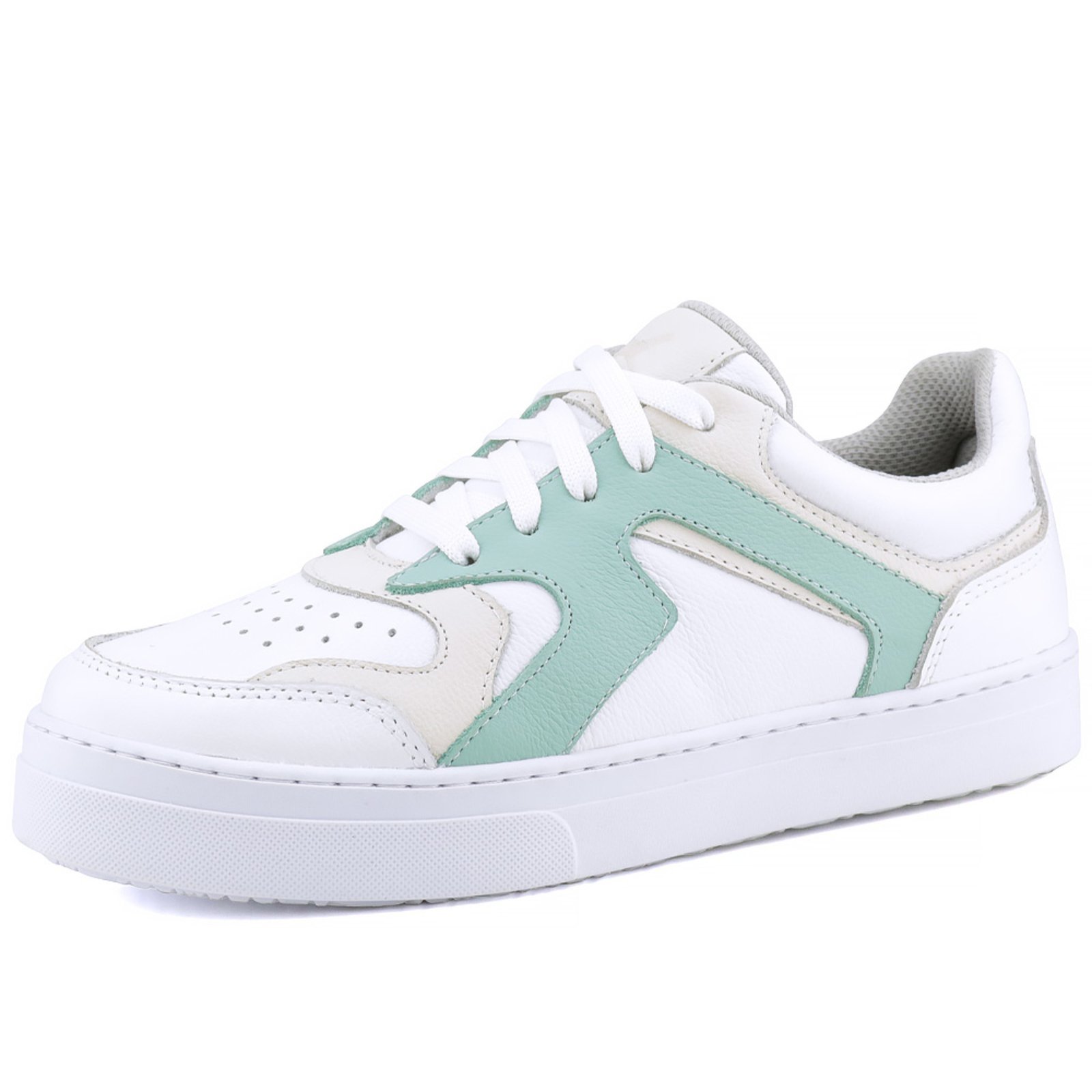 Tênis Casual Mr. Gutt em Couro Branco com Off White e Verde