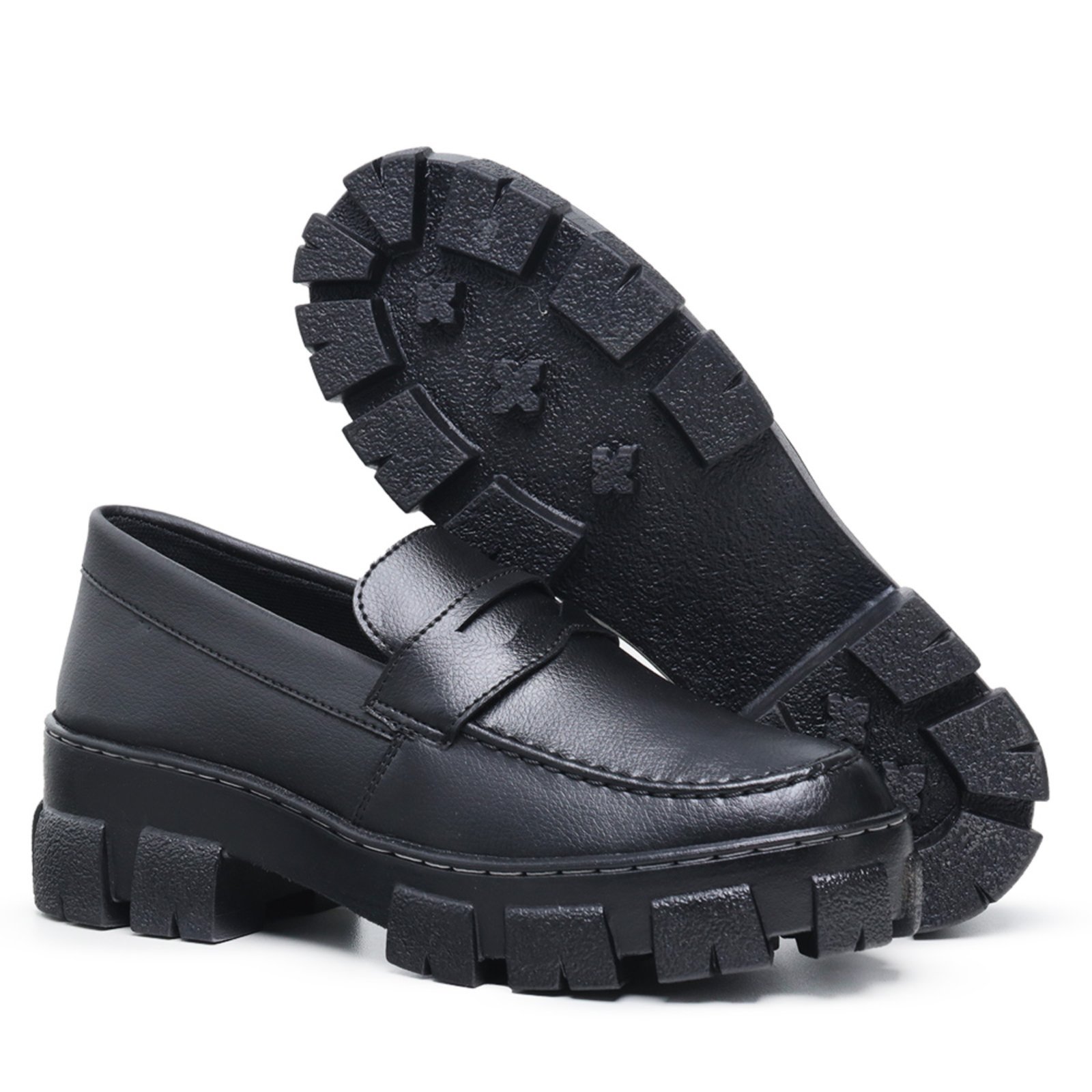 Mocassim Feminino Tratorado Oxford Preto Fosco