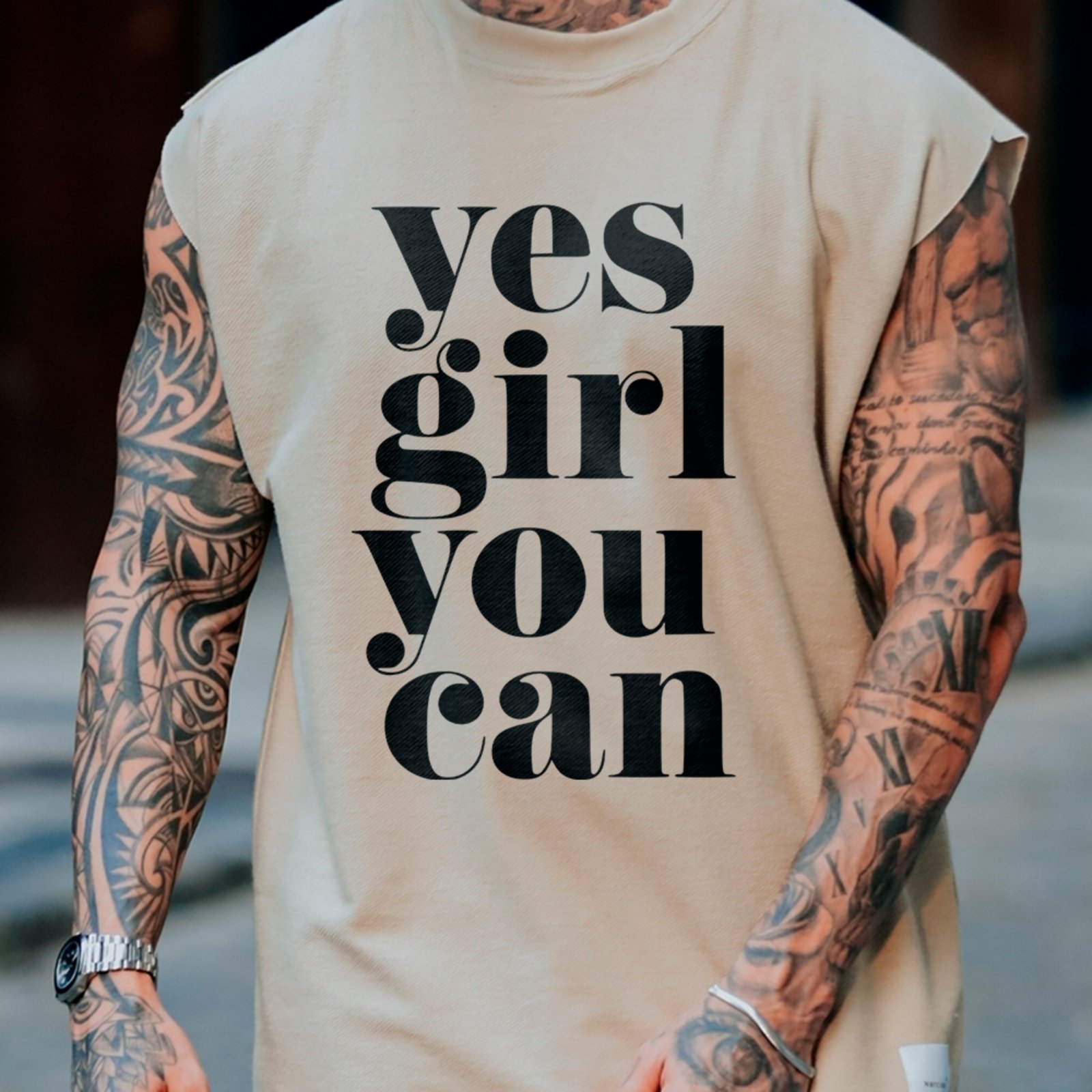 Camiseta Regata Machão Motivacional Yes Girl You Can Frase Empoderamento Off White